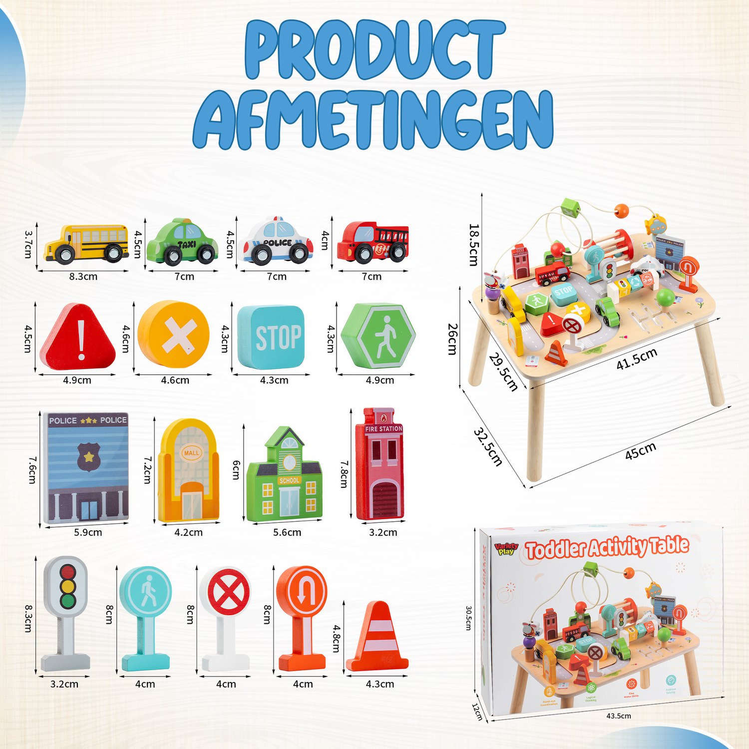 Activiteiten Tafel – Houten Speeltafel Peuter – Montessori Speelgoed – Speelgoed Auto’s met Gebouwen & Verkeersborden – Educatief Speelgoed 1, 2 & 3 Jaar — afbeelding 7