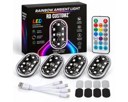 RD Customz® Sfeerverlichting Auto - RGB LED Interieurverlichting - Ambient Light - Draadloos USB-C - 8 Kleuren - 4 Stuks