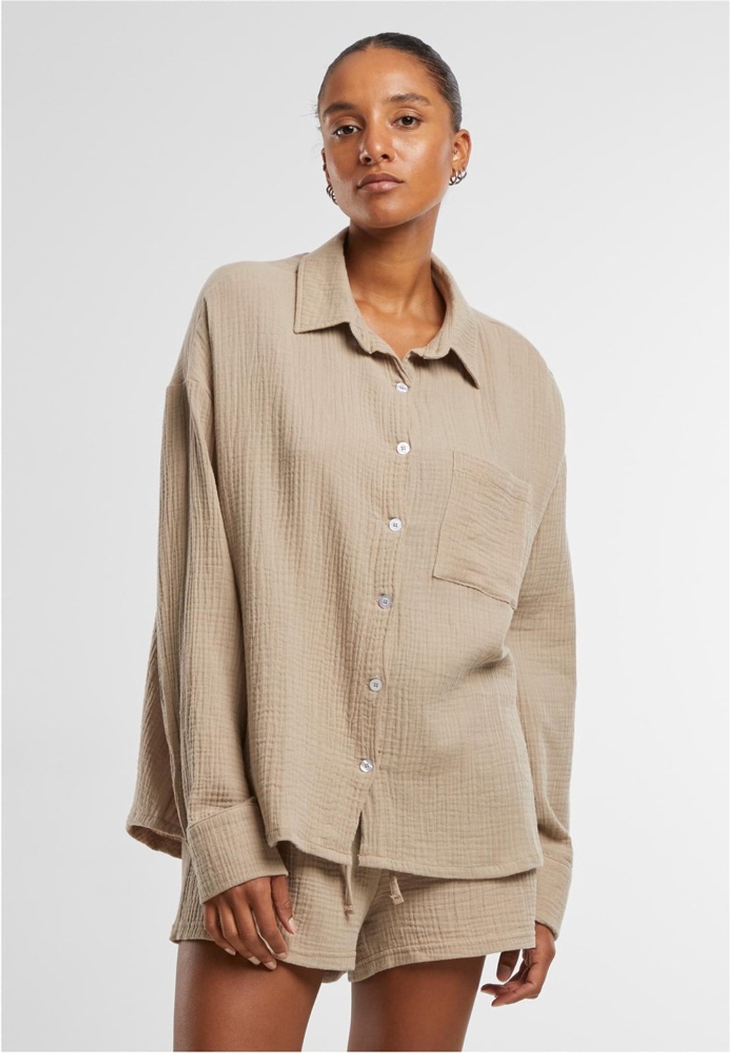 Urban Classics Dames Oversized mousselineblouse TB7476 Chalkdust
