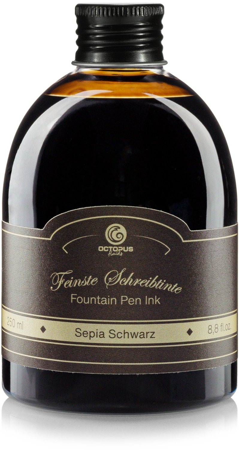 Octopus - Kunstof fles 250 ml - Schrijfinkt - vulinkt - kalligrafie - vulpennen - pennen - Sepia zwart