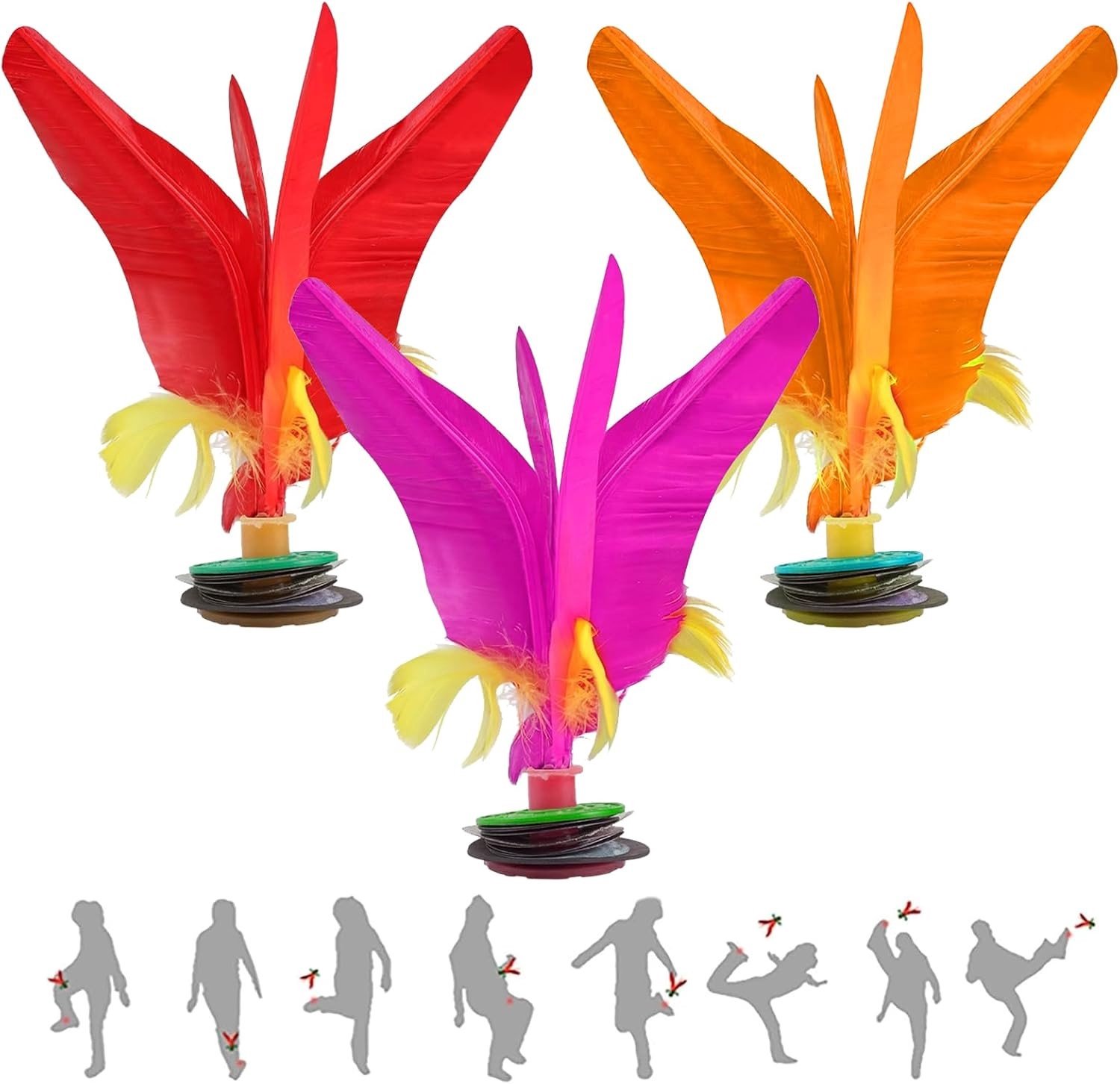 Kick Shuttlecock voor Jianzi Spel - 3 Stuks Multicolour, 19 cm, Spring- en Rubbermateriaal, Perfect voor Buitenactiviteiten
