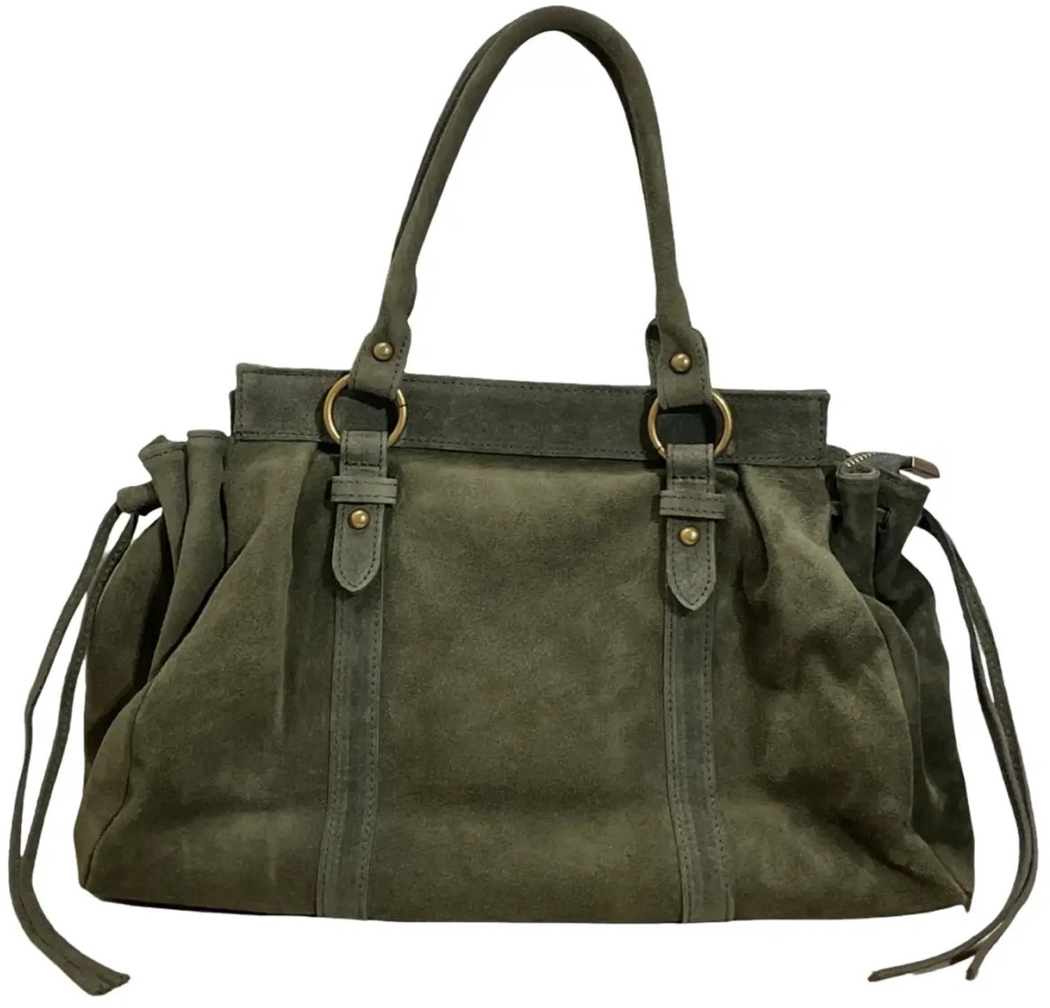 Damestas - It Girl Bag - City Bag – Echt Suède Leer – Muse Bag - Grote Handtas 40 cm – Laptoptas tot 16 inch – Schoudertas – Groen