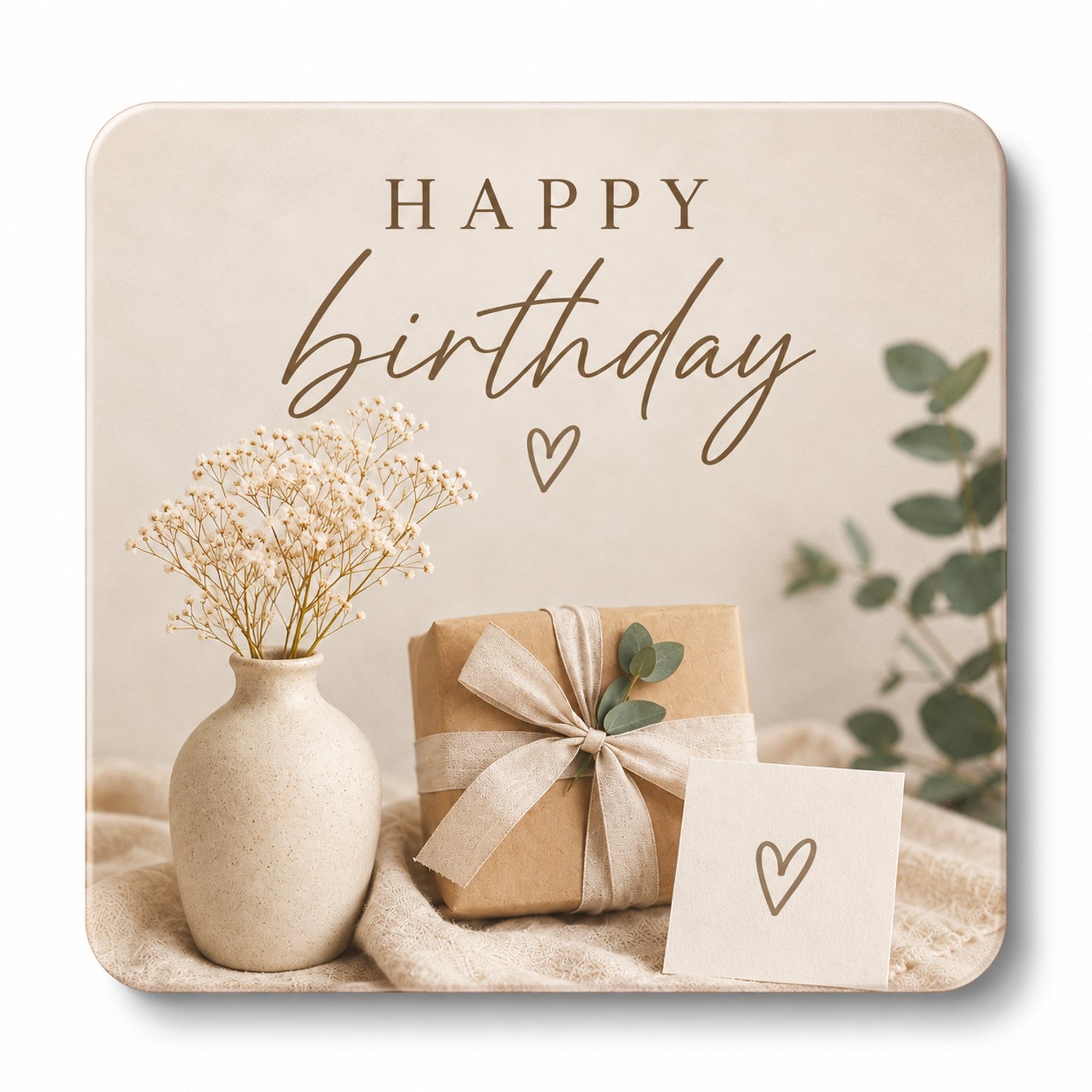Happy Birthday MDF onderzetter – 10 x 10 cm – Verjaardag Cadeau – Vierkante Onderzetter – Naturel Design