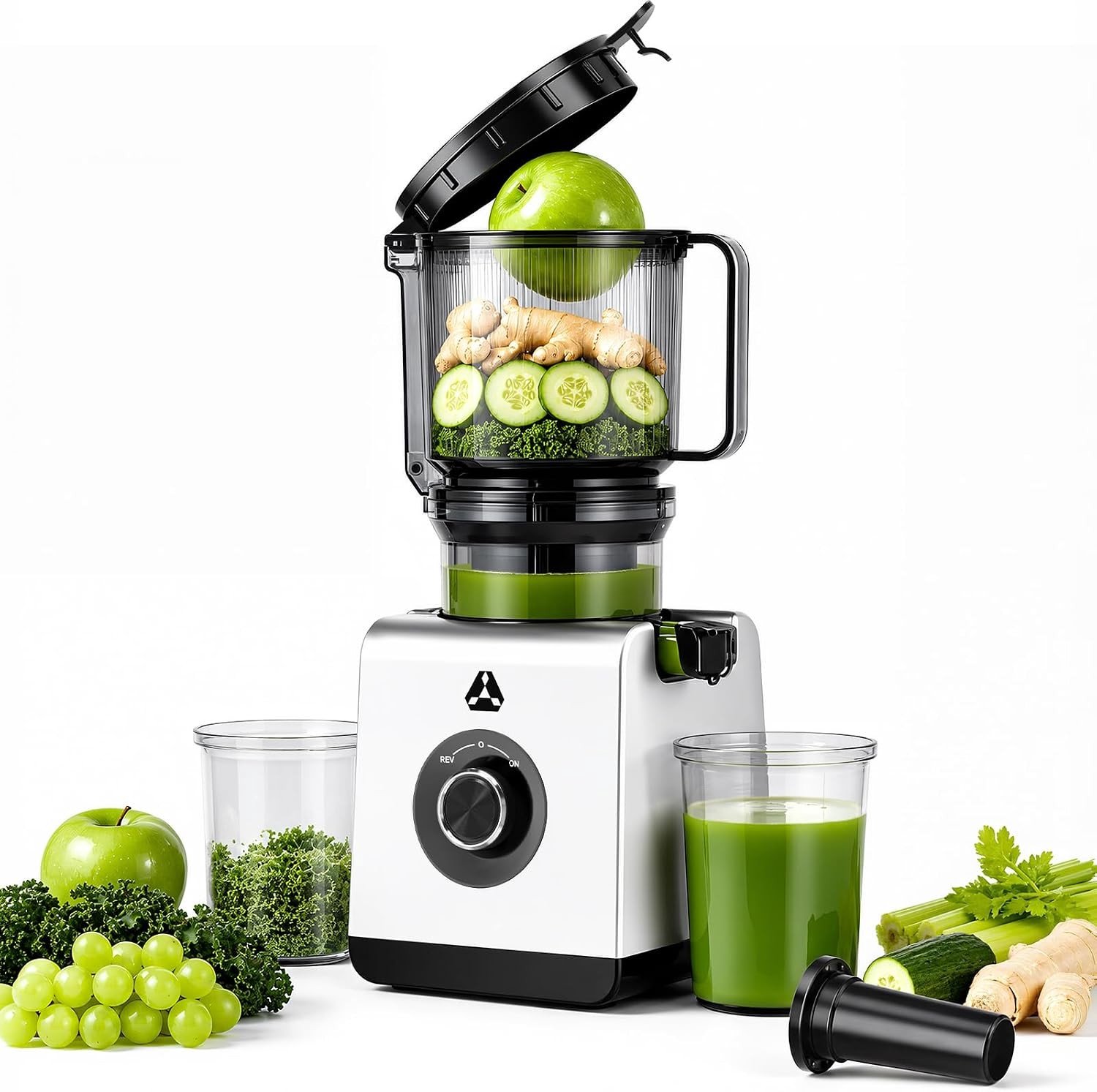 Sapcentrifuge Slow Juicer - Zilvergrijs - 165 mm XXL-vulschacht - Voor Hele Vruchten en Groenten - Voor Gezinnen