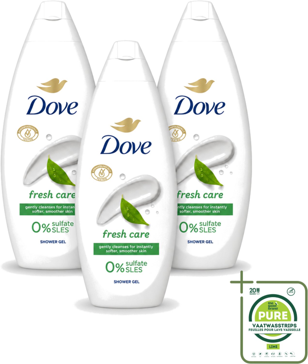 3 x Dove – Douchegel – Fresh Care – 250 ml - Grootverpakking - Vaatwasstrips - Douchegel - Fris - Schone Huid - Huid Reinigen - Huid Hydrateren