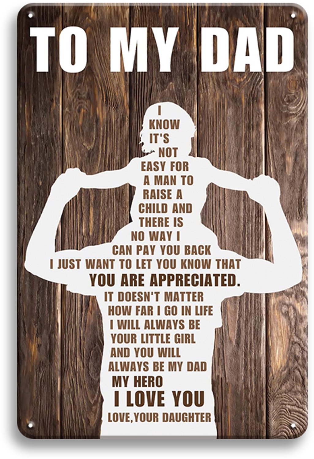 To My Dad Metalen Wandbord 30x20cm – Vader Cadeau – Papa Tekstbord – Vintage Retro Wanddecoratie – Cadeau voor Vader Papa