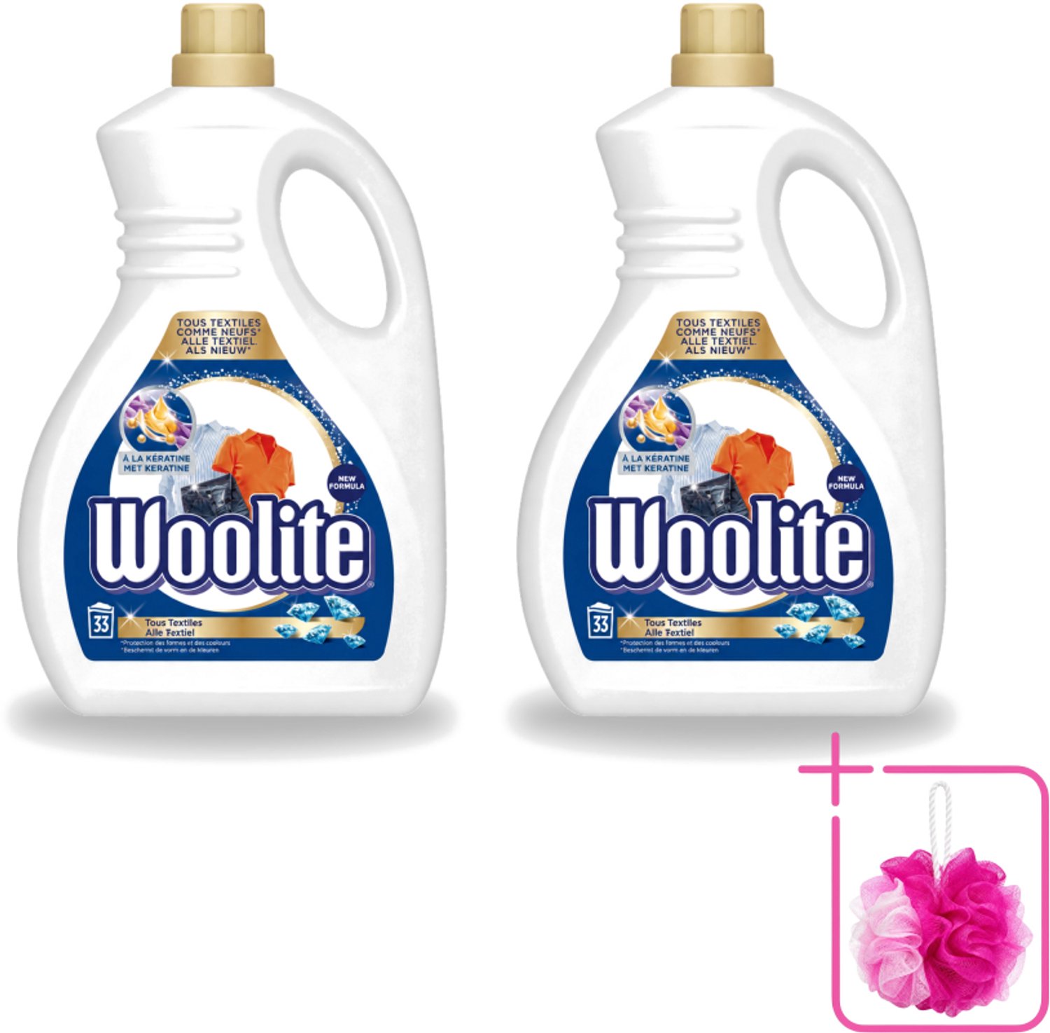 2 x Woolite Textile - Vloeibaar Wasmiddel - Met Keratine - Textiel Was - 33 Wasbeurten - 2L - Bulkverpakking - Wasmiddel textiel - Douchemop - Keratine wasmiddel