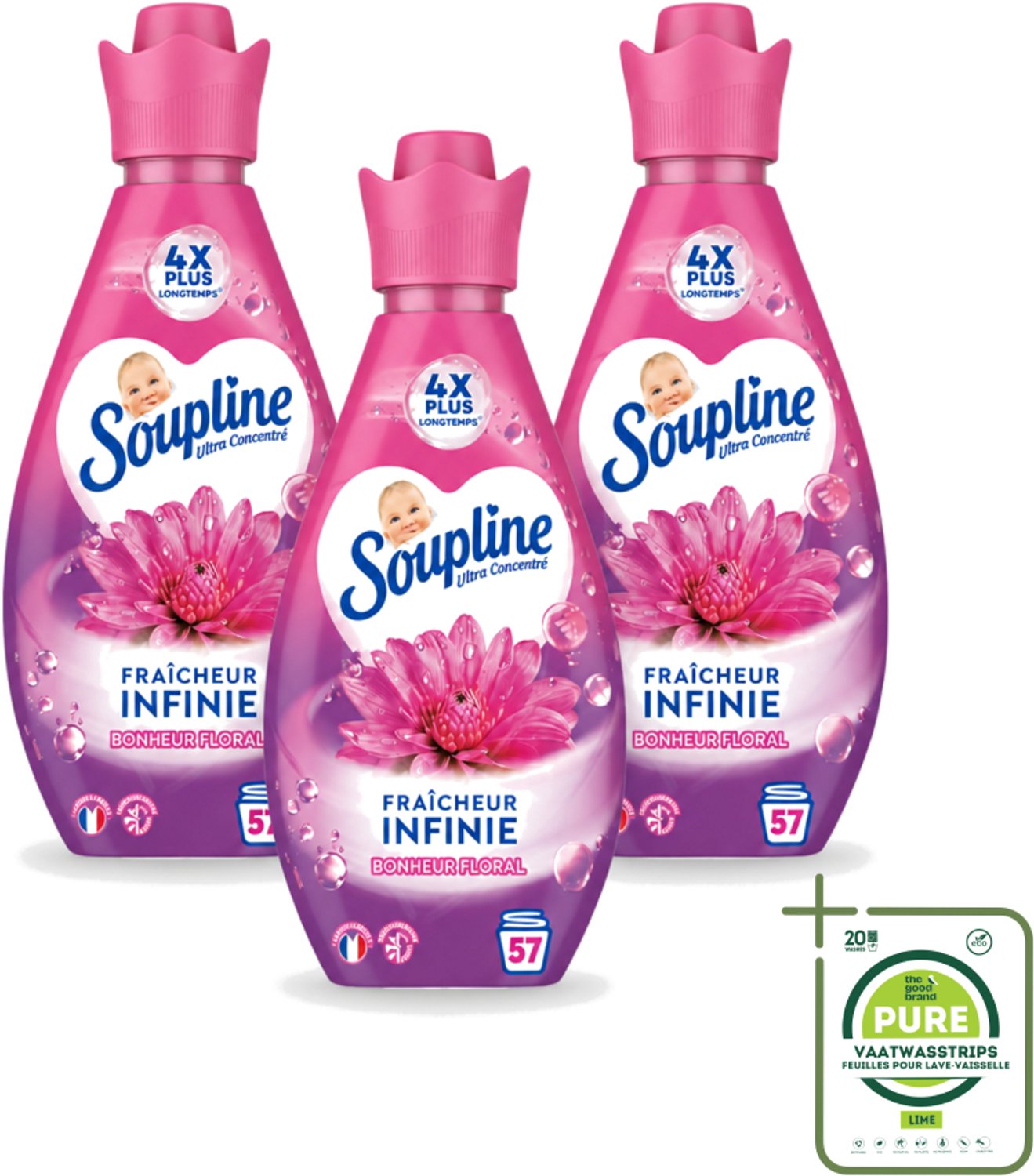 3 x Soupline – Wasverzachter – Infinite Freshness Floral Happiness – 800 ml - Grootverpakking - Vaatwasstrips - Wasverzachter - Frisheid - Geur - Zachtheid - Wasgoed