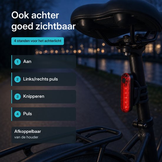 Tech Essentials Fietsverlichting Set - Fietslamp Voorlicht en Achterlicht - USB Oplaadbaar - 1000 Lumen - 6 Standen - Fietslampjes — afbeelding 4