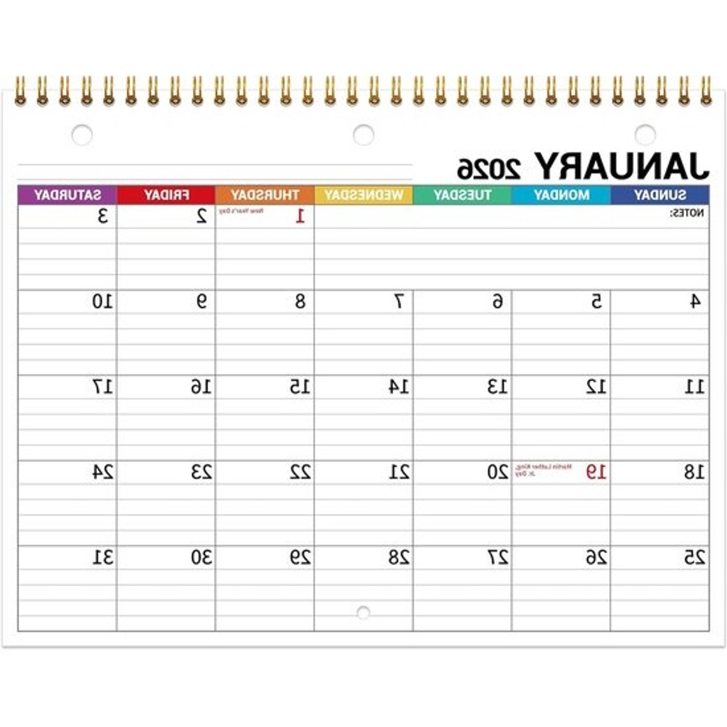 Muurkalender 2026 - Jaarkalender Planner - Jaarplanning Maken - Dik Papier Inktdicht - 28 x 21.6 cm - Kleurrijk