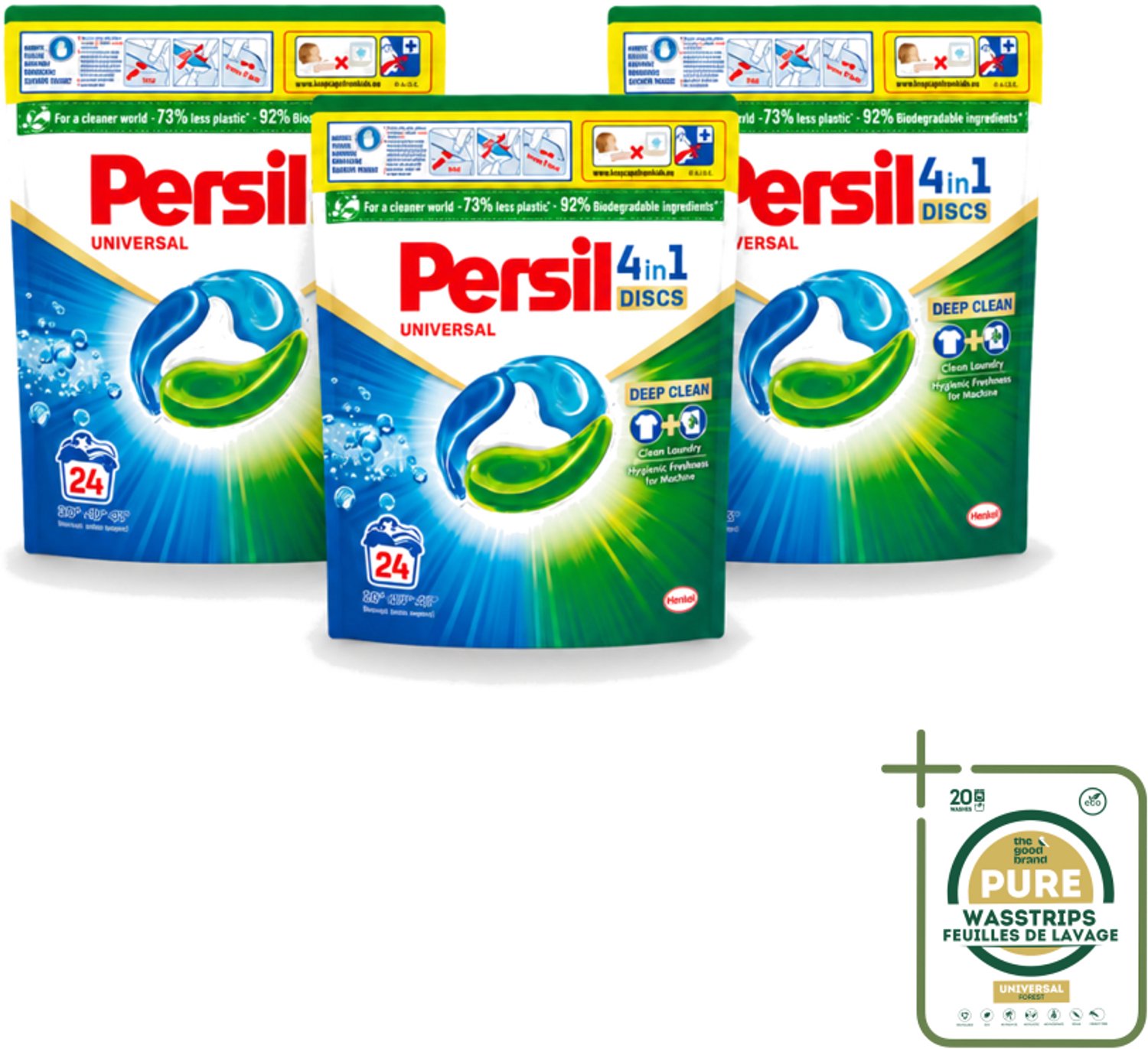 3 x Persil – Wasmiddel Discs – Universeel - 24 Capsules - Wasstrips - Wasmiddel - Wascapsules - Vlekverwijdering - Frisheid - Kleurbehoud