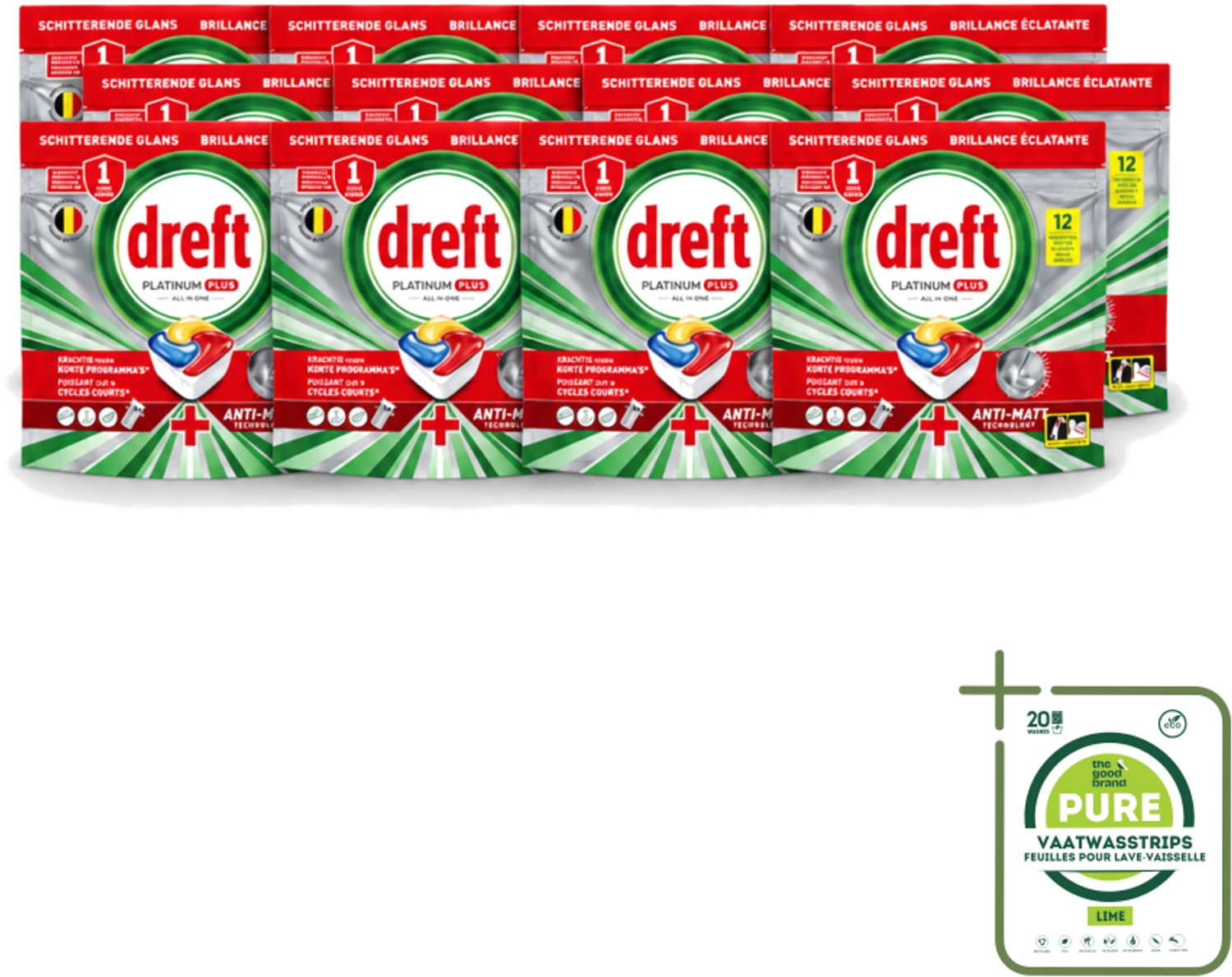12 x Dreft – Vaatwastabletten – Platinum Plus All-in-One – Lemon – 12 Tabletten - Grootverpakking - Vaatwasmiddelen - Vaatwastabletten - Anti-dofheid - Vaatwasmiddelen Lemon - Vaatwasmiddelen Anti-matt