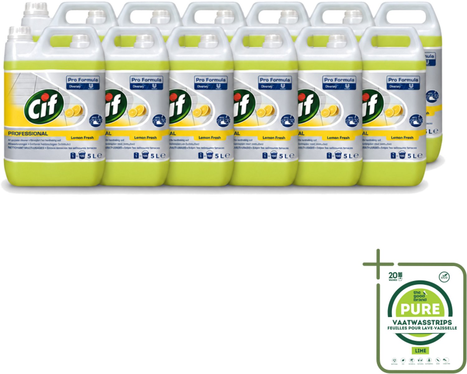 12 x Cif - Allesreiniger - Citroenfris - 5 l - Grootverpakking - Vaatwasstrips - Allesreiniger - Waterbestendig Oppervlak - Vuiloplossend - Reiniging - Vloer