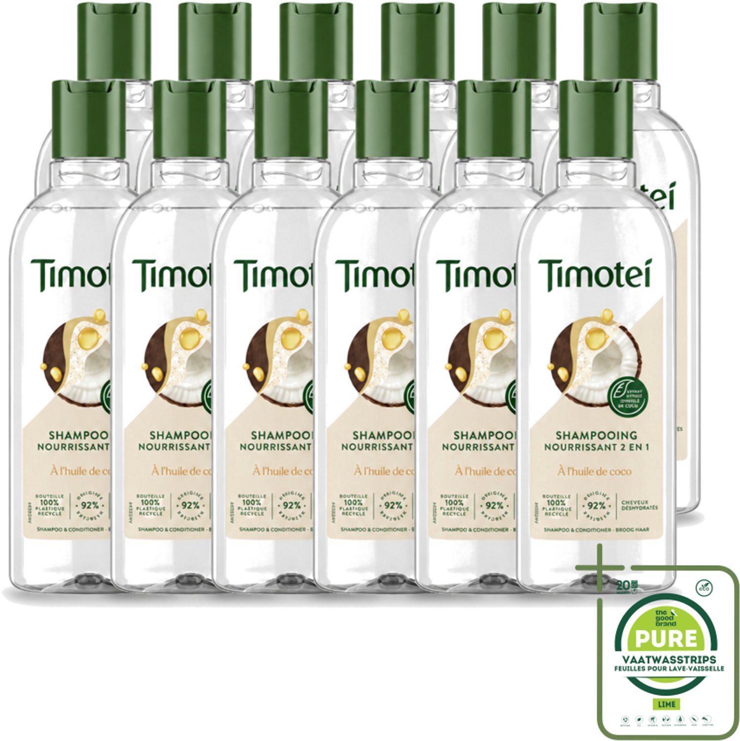 12 x Timotei - Shampoo - Nourrissant - 2in1 - 300ml - Grootverpakking - Vaatwasstrips - Shampoo Haar Verzorging - Haar Reinigen - Haar Verzorgen - Voedend Shampoo - 2 In 1 Shampoo