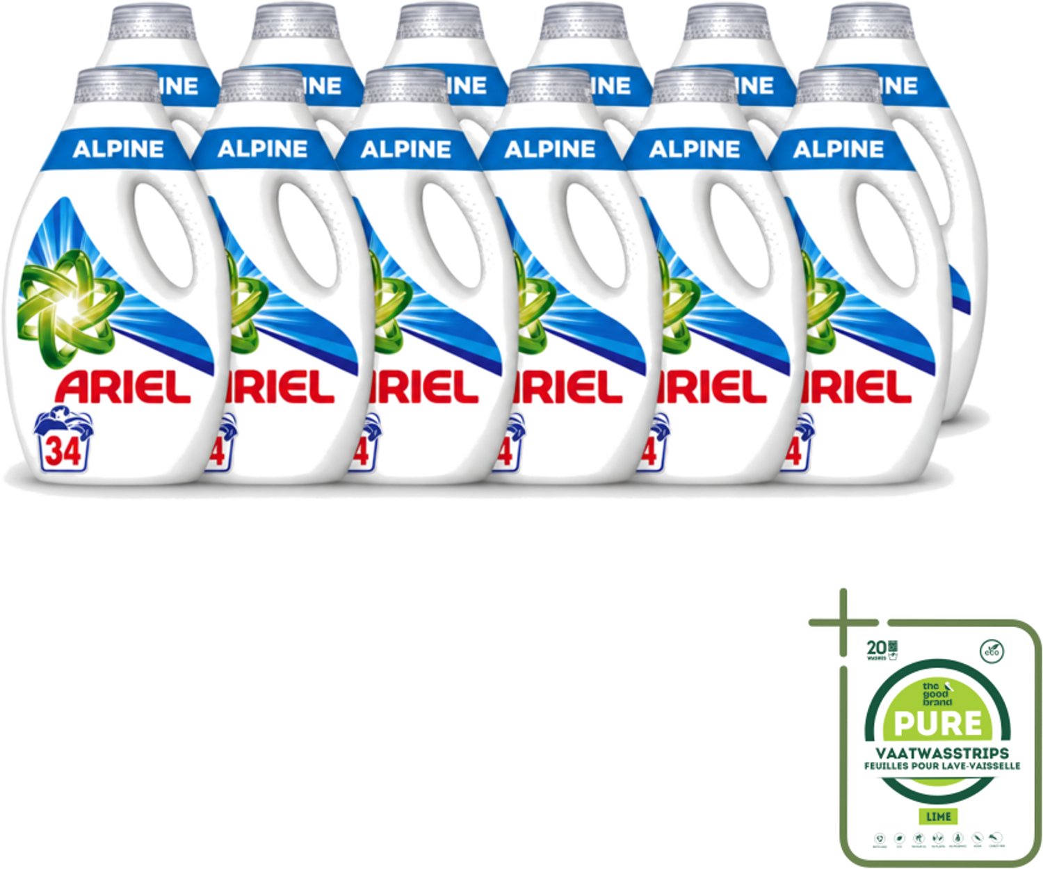 12 x Ariel – Vloeibaar Wasmiddel – Alpine – 1530 ml – 34 wasbeurten - Grootverpakking - Vaatwasstrips - Ariel Alpine - Vloeibaar Wasmiddel - Koud Wassen - Frisse Geur - Energiezuinig Wasmiddel