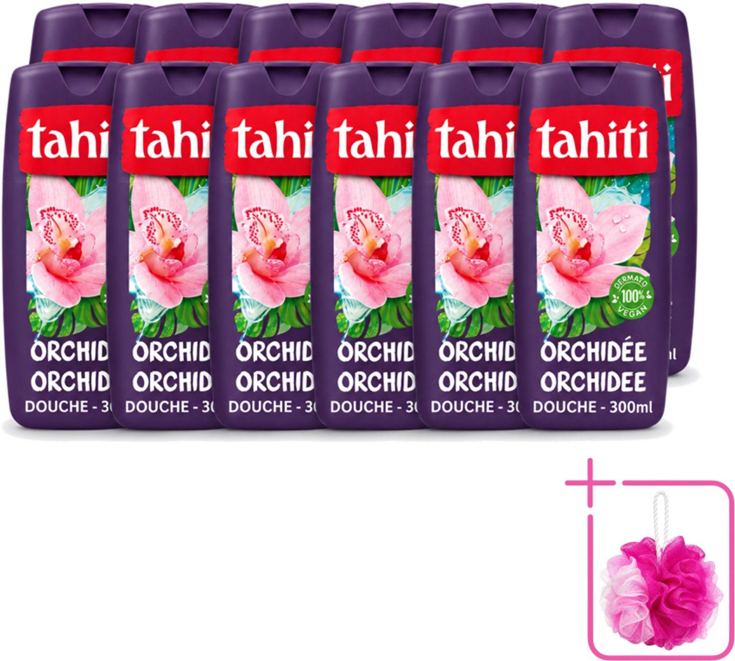 12 x Tahiti - Douchegel - Orchidee - 100% Vegan - 300 ml - Bulkverpakking - Douchegel orchidee - Douchemop - Orchidee geur