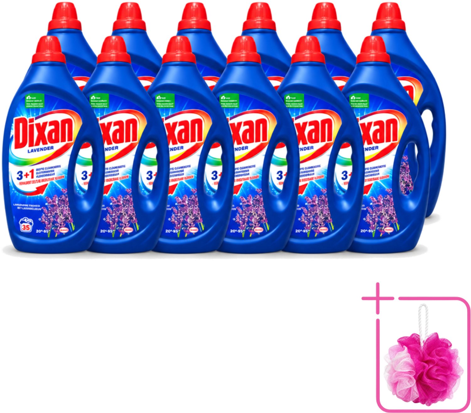 12 x Dixan - Vloeibaar Wasmiddel en Vlekverwijderaar - Witte en Gekleurde Was - Lavendel - 35 Wasbeurten - Bulkverpakking - Vloeibaar wasmiddel - Douchemop - Vlekverwijderaar