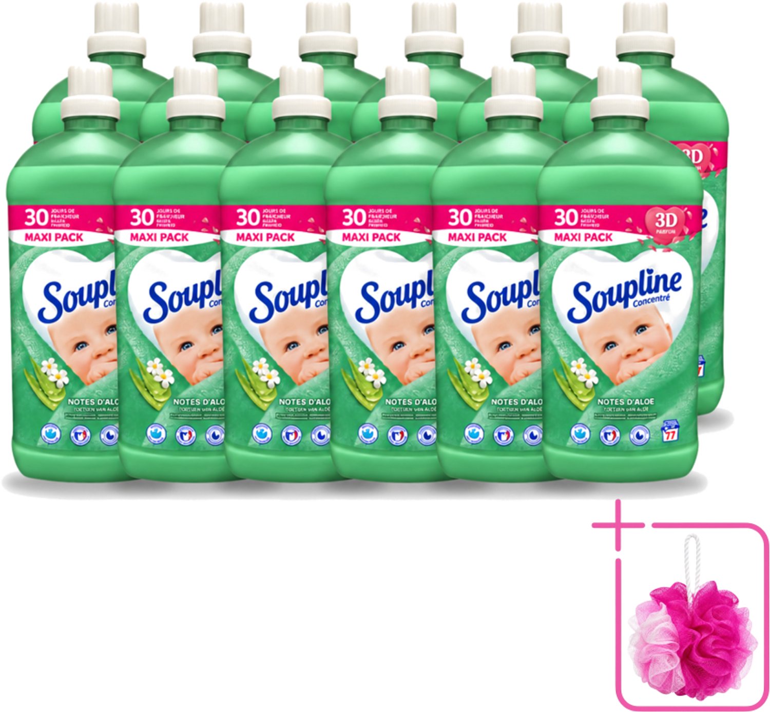 12 x Soupline - Wasverzachter - Aloë Vera Concentraat - 77 Wasbeurten - Bulkverpakking - Wasverzachter aloë vera - Douchemop - Wasverzachter voor kleding