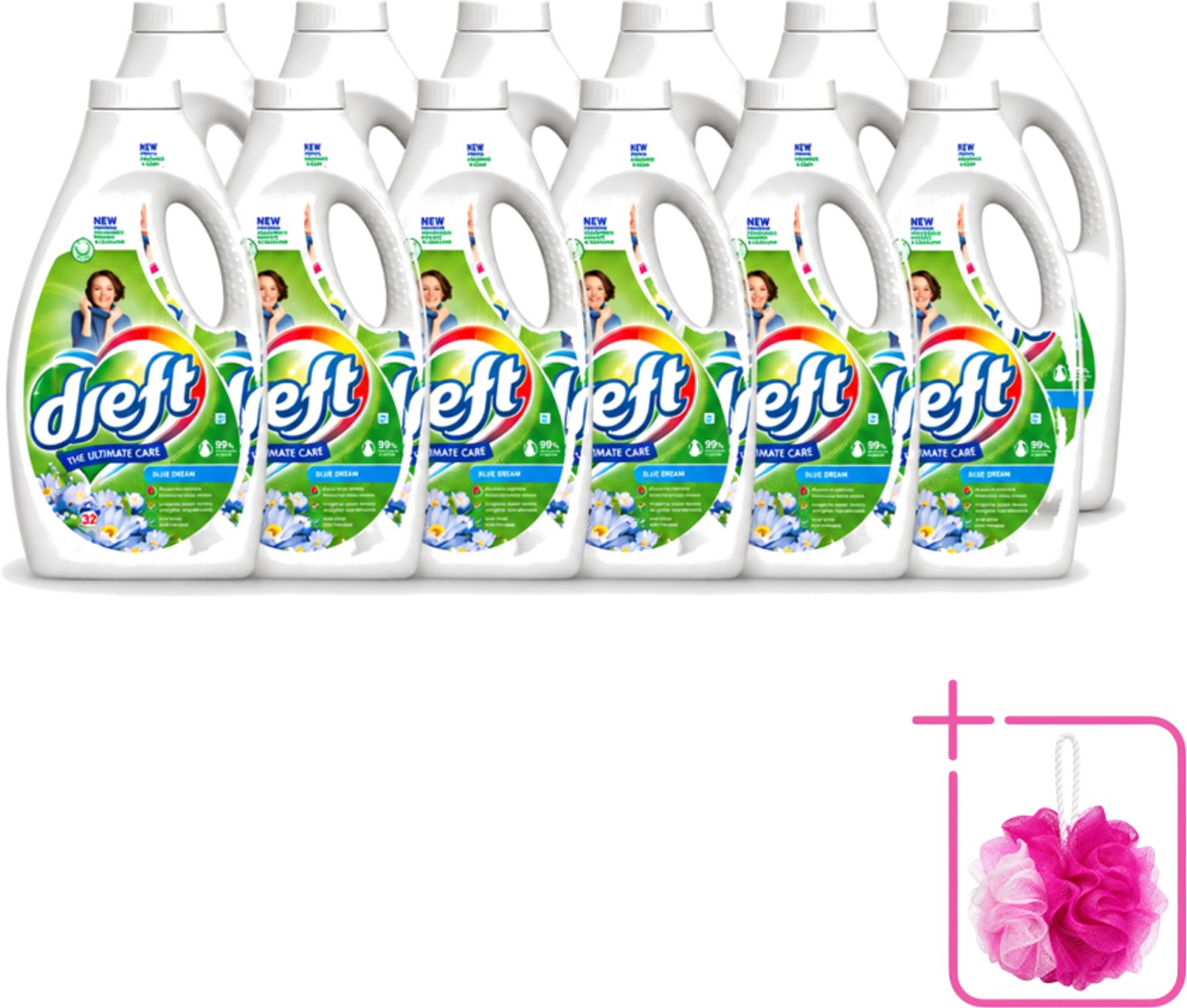 12 x Dreft - Vloeibaar Wasmiddel - Gekleurde Was - Blauwe Droom - 32 Wasbeurten - Bulkverpakking - Vloeibaar wasmiddel - Douchemop - Gekleurde was