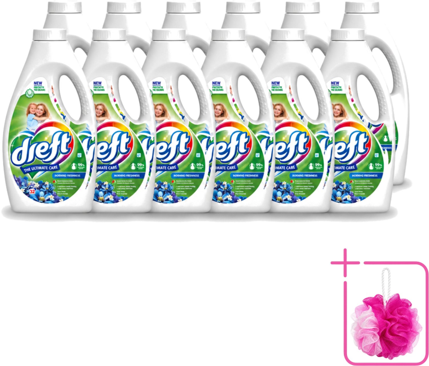 12 x Dreft - Ultimate Care - Vloeibaar Wasmiddel - Gekleurde Was - Ochtendfris - 32 Wasbeurten - Bulkverpakking - Gekleurde was - Douchemop - Ochtendfris