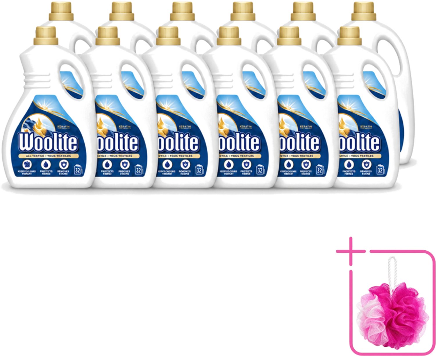 12 x Woolite Textile - Vloeibaar Wasmiddel - Met Keratine - Textiel Was - 32 Wasbeurten - 1,9L - Bulkverpakking - Textiel wasmiddel - Douchemop - Keratine wasmiddel