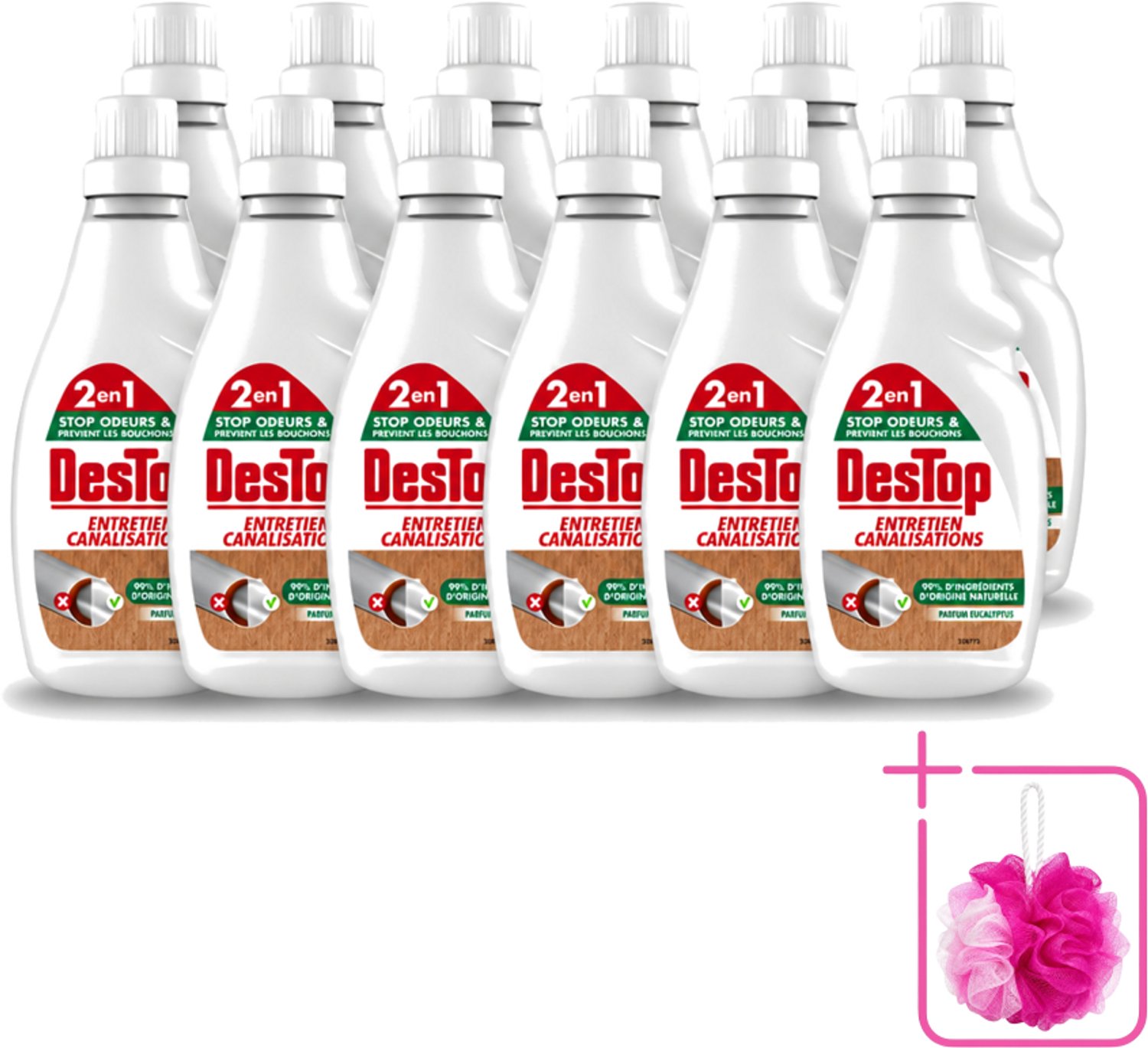 12 x DesTop - Onderhoud Leidingen - Ecologisch met Witte Azijn - Natuurlijke Ingrediënten - Eucalyptusgeur - 750 ml - Bulkverpakking - Leidingen onderhouden - Douchemop - Ecologisch onderhoud
