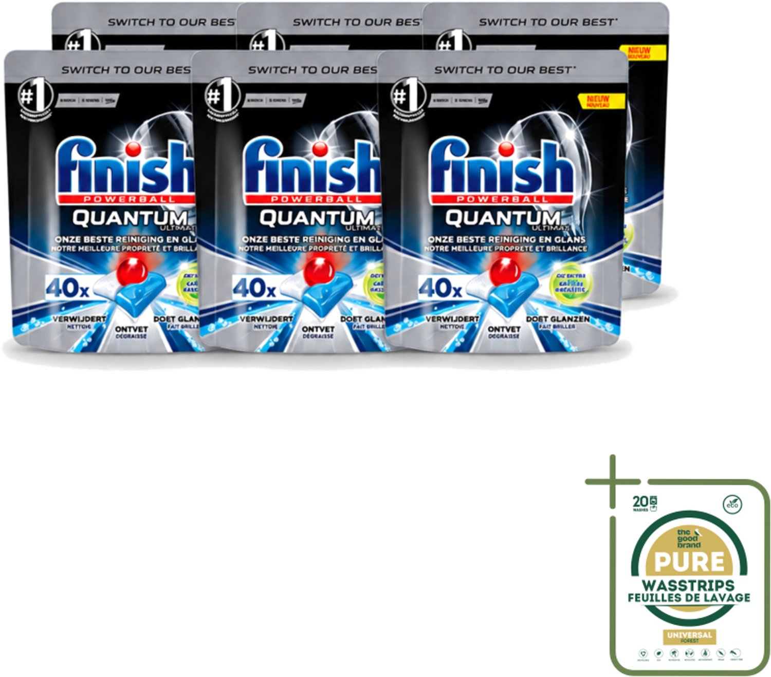 6 x Finish Powerball - Quantum Ultimate - Vaatwastabletten - Ontvetter - 40 Tabletten - Wasstrips - Vaatwasmiddel - Vaatwastablet - Ontvetter - Vaatwasser - Vetverwijdering
