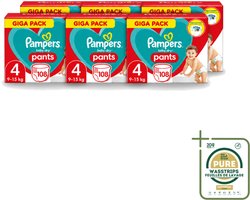 6 x Pampers - Baby-Dry Pants - Luierbroekjes - Maat 4 (9-15 kg) - Comfort Fit - 108 Luiers - Wasstrips - Baby Luier - Baby Droge Huid - Baby Luierbroek - Baby Luier 4 Kg - Snel Verschonen