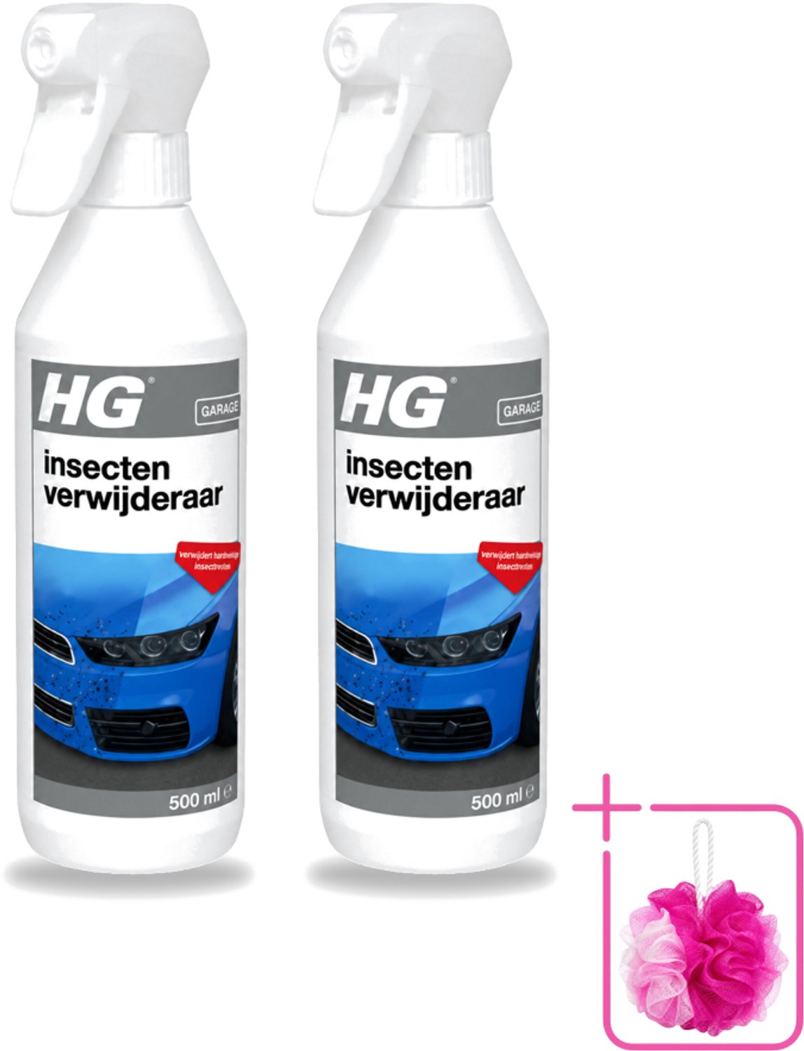2 x HG - Insectenverwijderaar - Verwijdert Hardnekkige Insectresten - 500 ml - Bulkverpakking - Insectenverwijderaar auto - Douchemop - Insectenverwijderaar motoren