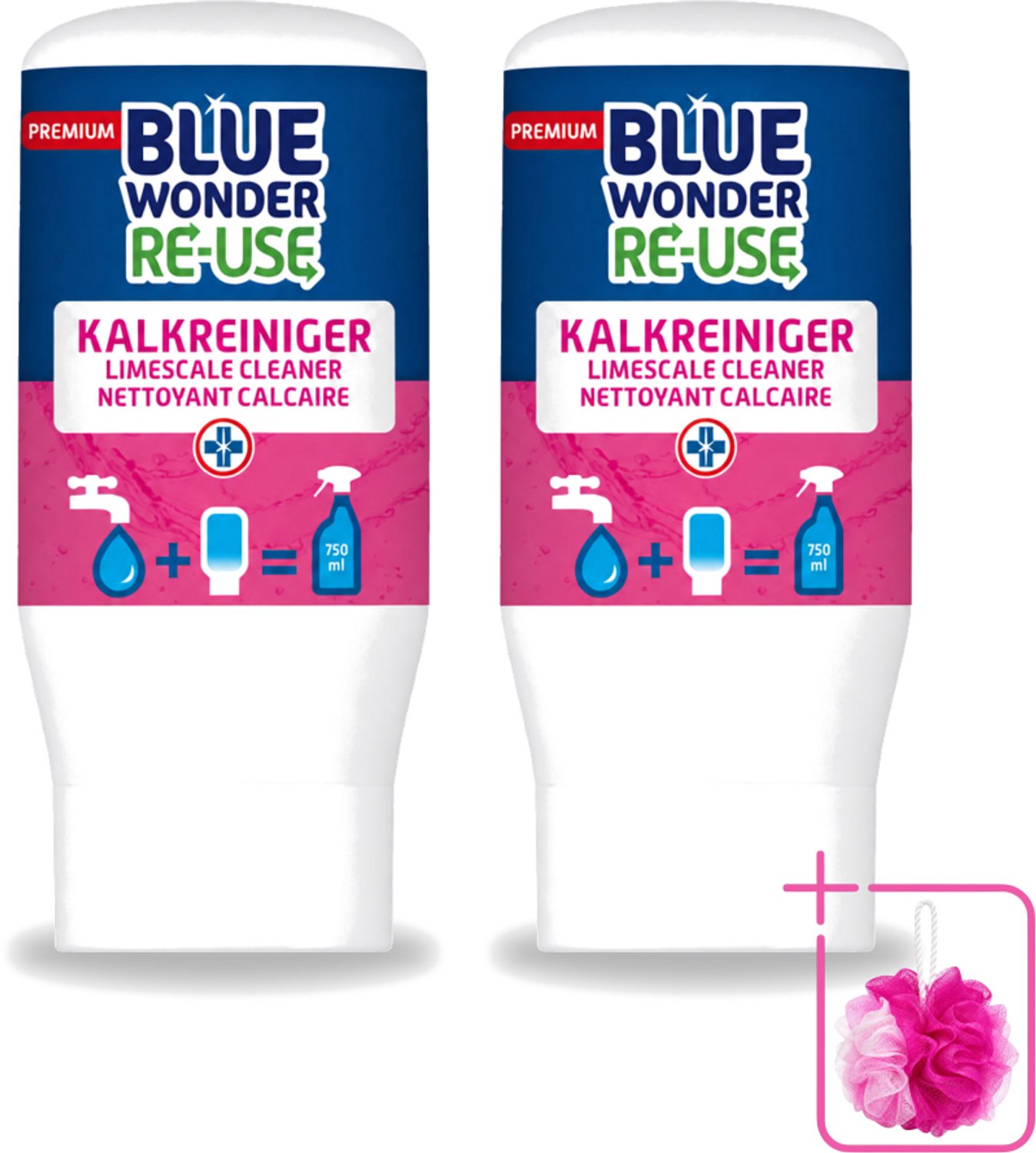 2 x Blue Wonder - Premium Re-use Kalkreiniger - 50 ml - Bulkverpakking - Kalkreiniger - Badkamer reinigen
