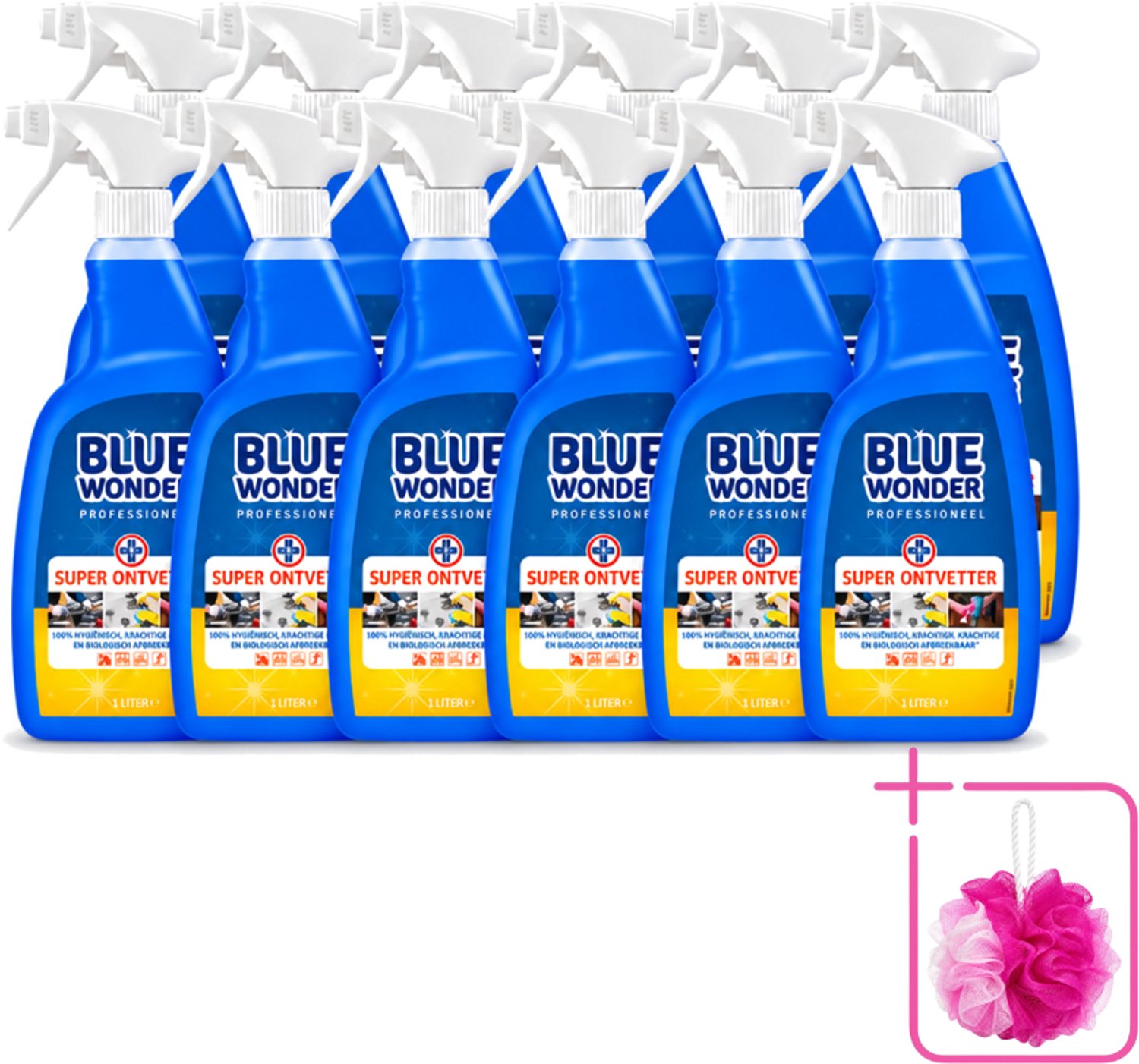 12 x Blue Wonder - Professioneel Superontvetter - Spray - Krachtige Ontvetter - 1 Liter - Bulkverpakking - Ontvettingsmiddel - Superontvetter