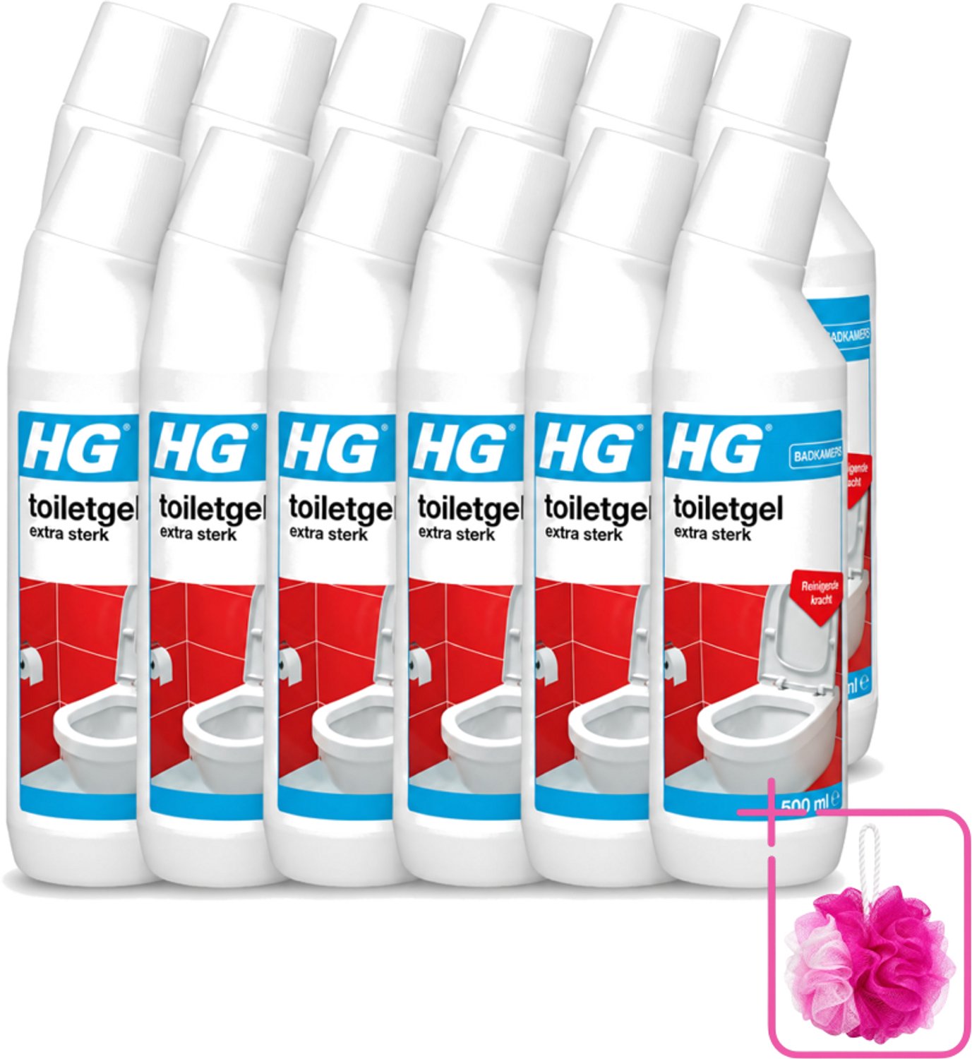 12 x HG - Badkamers - Toiletgel Extra Sterk - Reinigende Kracht - 500 ml - Bulkverpakking - Toiletgel - Douchemop - Toilet reinigen