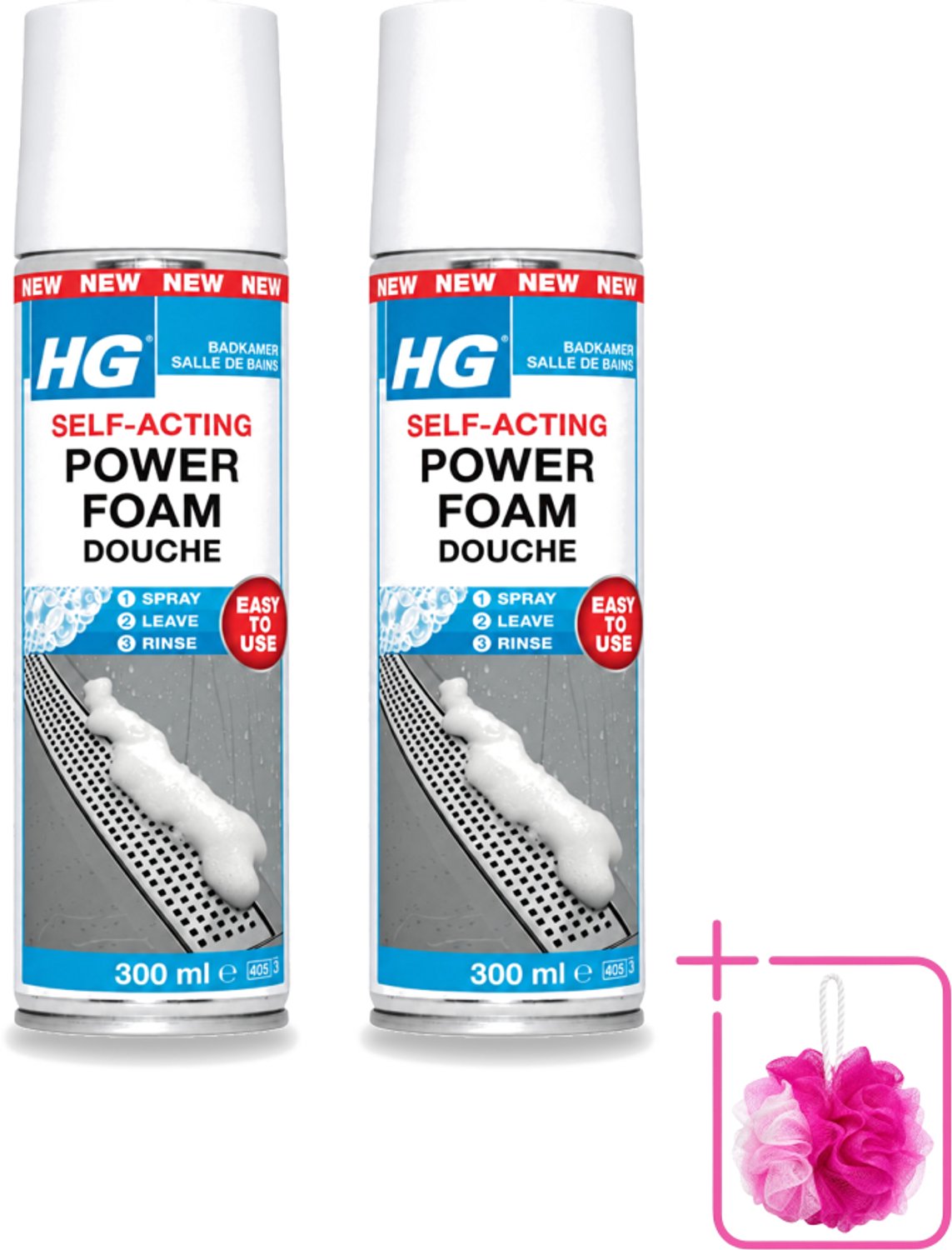 2 x HG - Badkamer - Badkamerreiniger - Power Foam Douche - Zelf-Activerend - 300 ml - Bulkverpakking - Badkamerreiniger - Douchemop - Schuimreiniger