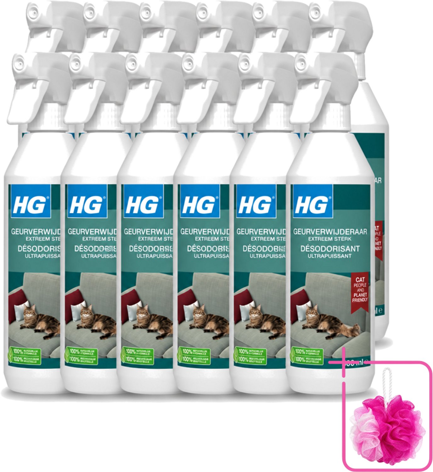 12 x HG - Geurverwijderaar - Extreem Sterk - Tegen Kattengeuren - 100% Biologisch - 500 ml - Bulkverpakking - Geurverwijderaar kat - Douchemop - Kattengeur