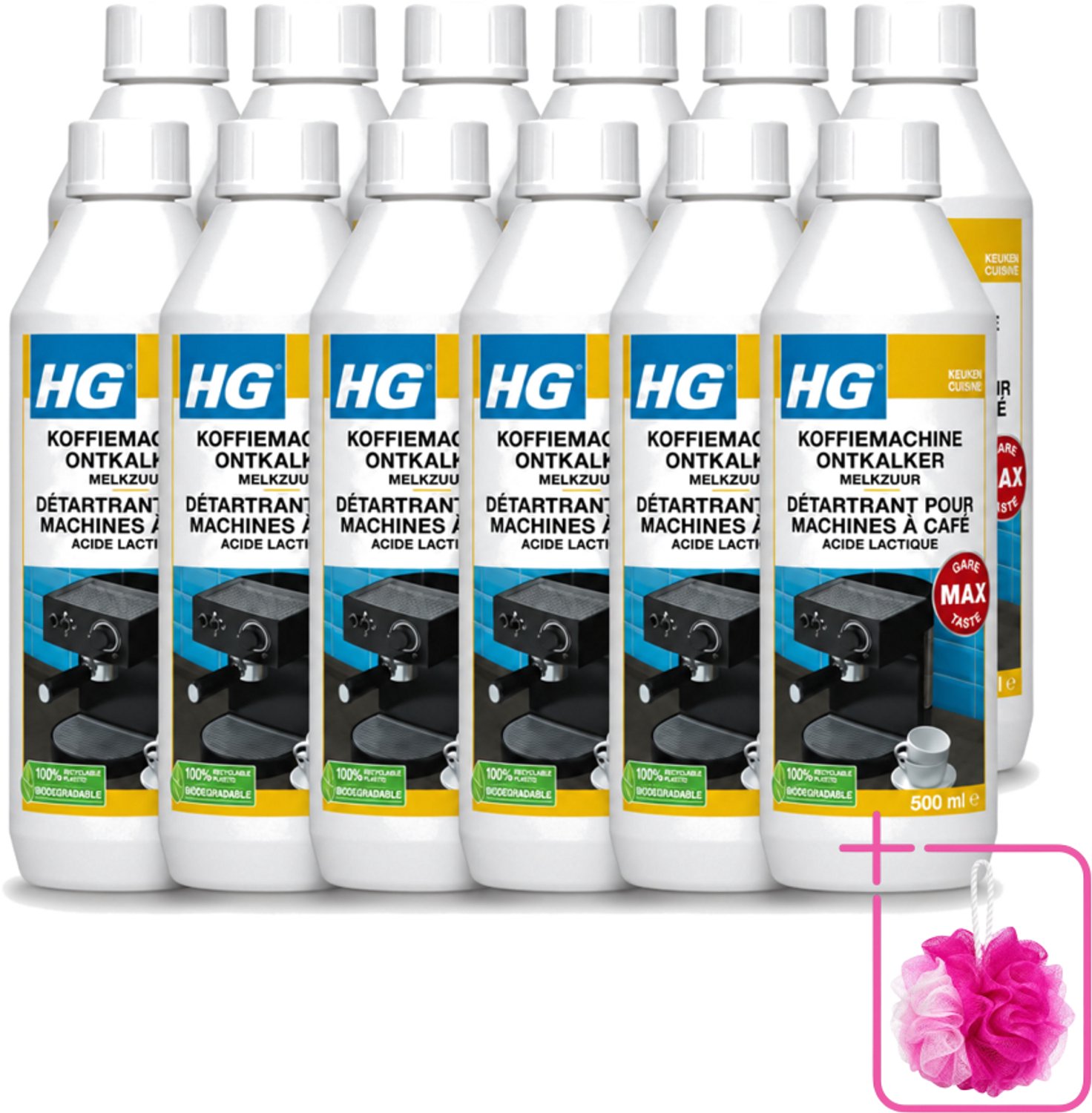 12 x HG - Koffiemachine Ontkalker - Op Basis Van Melkzuur - 4 tot 5 Reinigingsbeurten - 500 ml - Bulkverpakking - Koffiemachine ontkalker - Douchemop - Melkzuur ontkalker