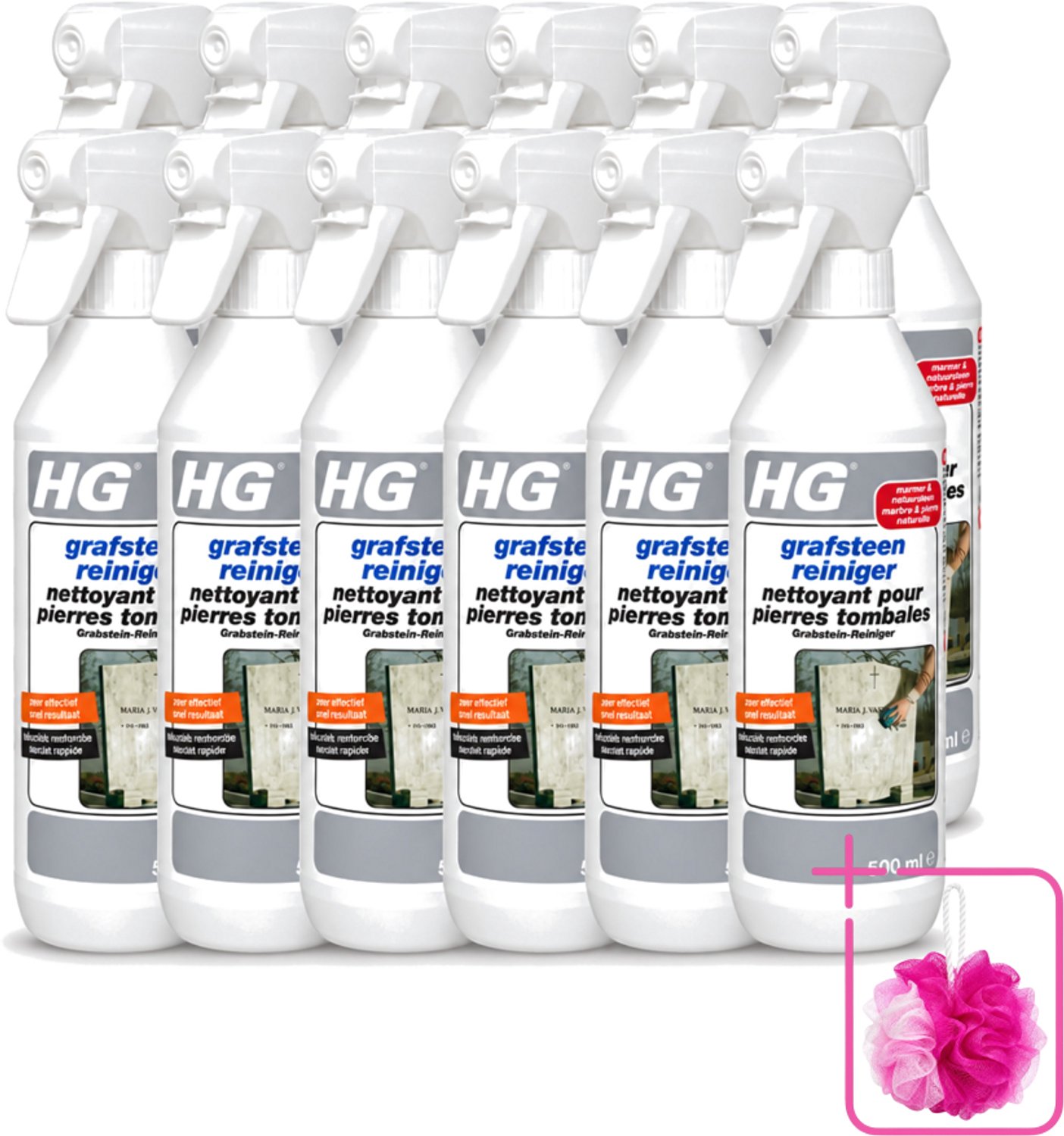 12 x HG - Grafsteenreiniger - Beschermt & Reinigt - 500 ml - Bulkverpakking - Grafsteen reinigen - Natuursteen reinigen