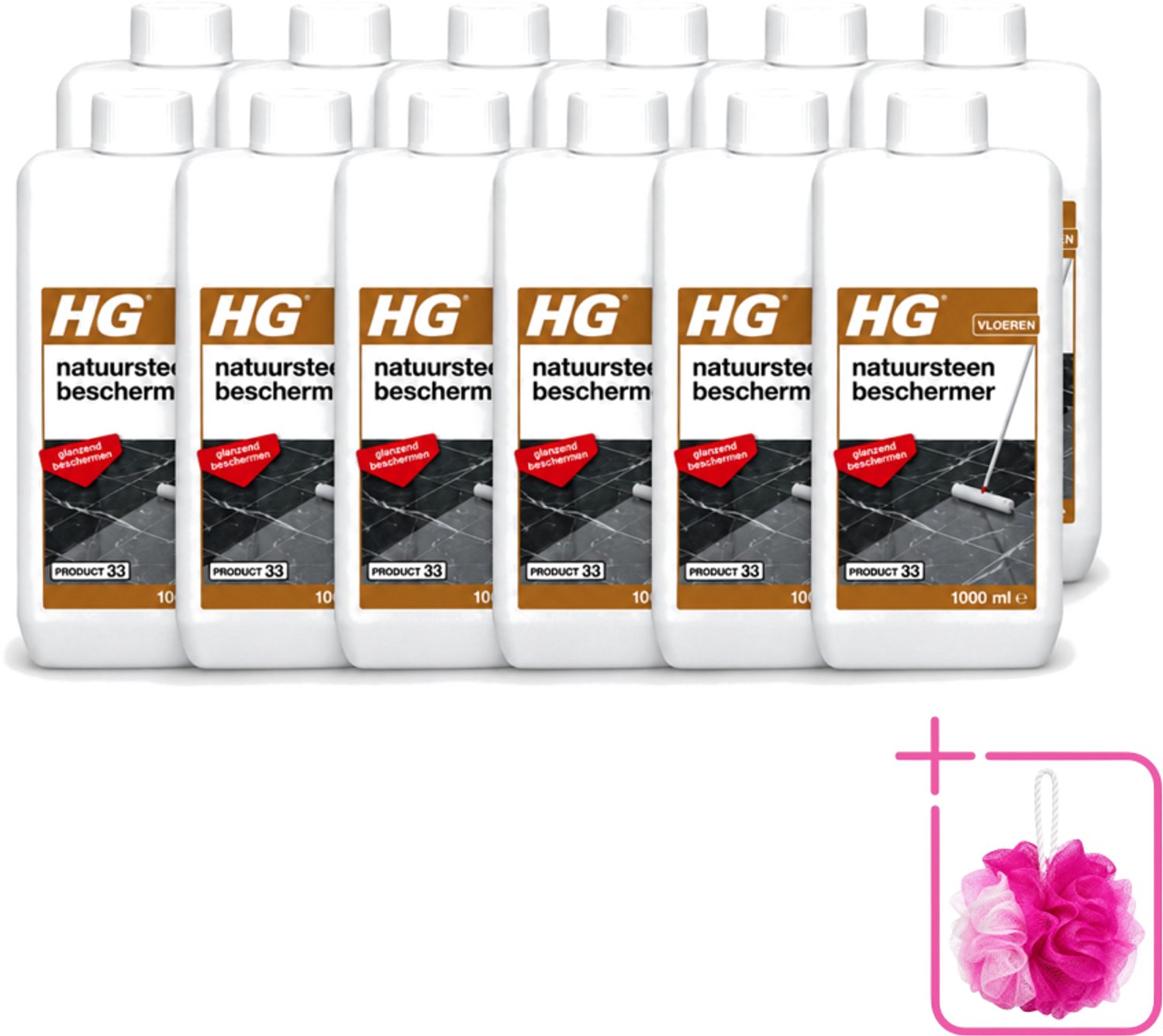 12 x HG - Natuursteen Beschermer - Glanzend Beschermen - Eenvoudig in Gebruik - 1L - Bulkverpakking - Natuursteen beschermer - Douchemop - Natuursteen beschermfilm