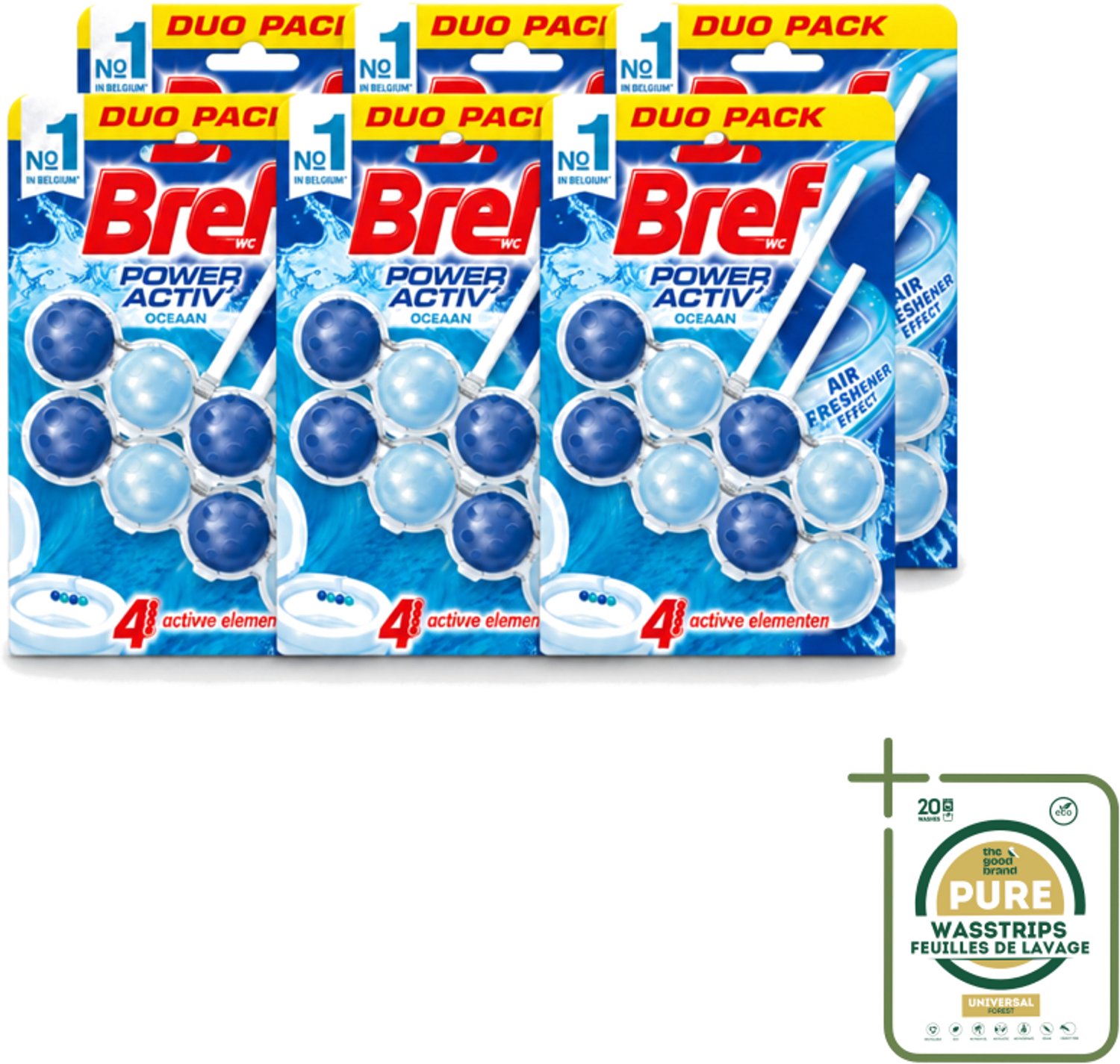 6 x Bref WC - Power Activ+ - Toiletblok - Oceaan - 2 Blokken - Wasstrips - Toilet Reinigen - Toilet Schoon Houden - Toilet Reinigingsblok - Oceaan Geur - Anti-kalk Toilet