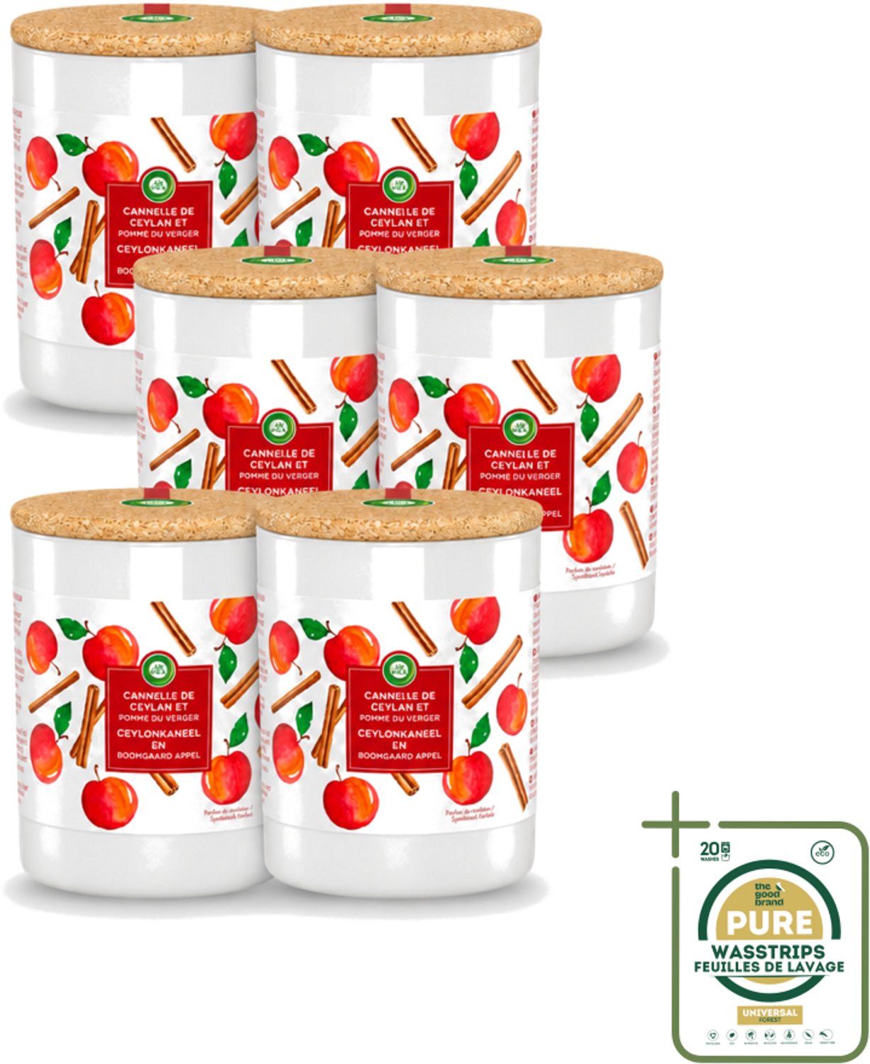 Air Wick 6 x Air Wick - Geurkaars - Kaneel & Boomgaard Appel - 35 Uur Brandduur - Wasstrips - Geurkaars - Kaneel - Boomgaard Appel - Warme Geur - Frisse Geur Rood