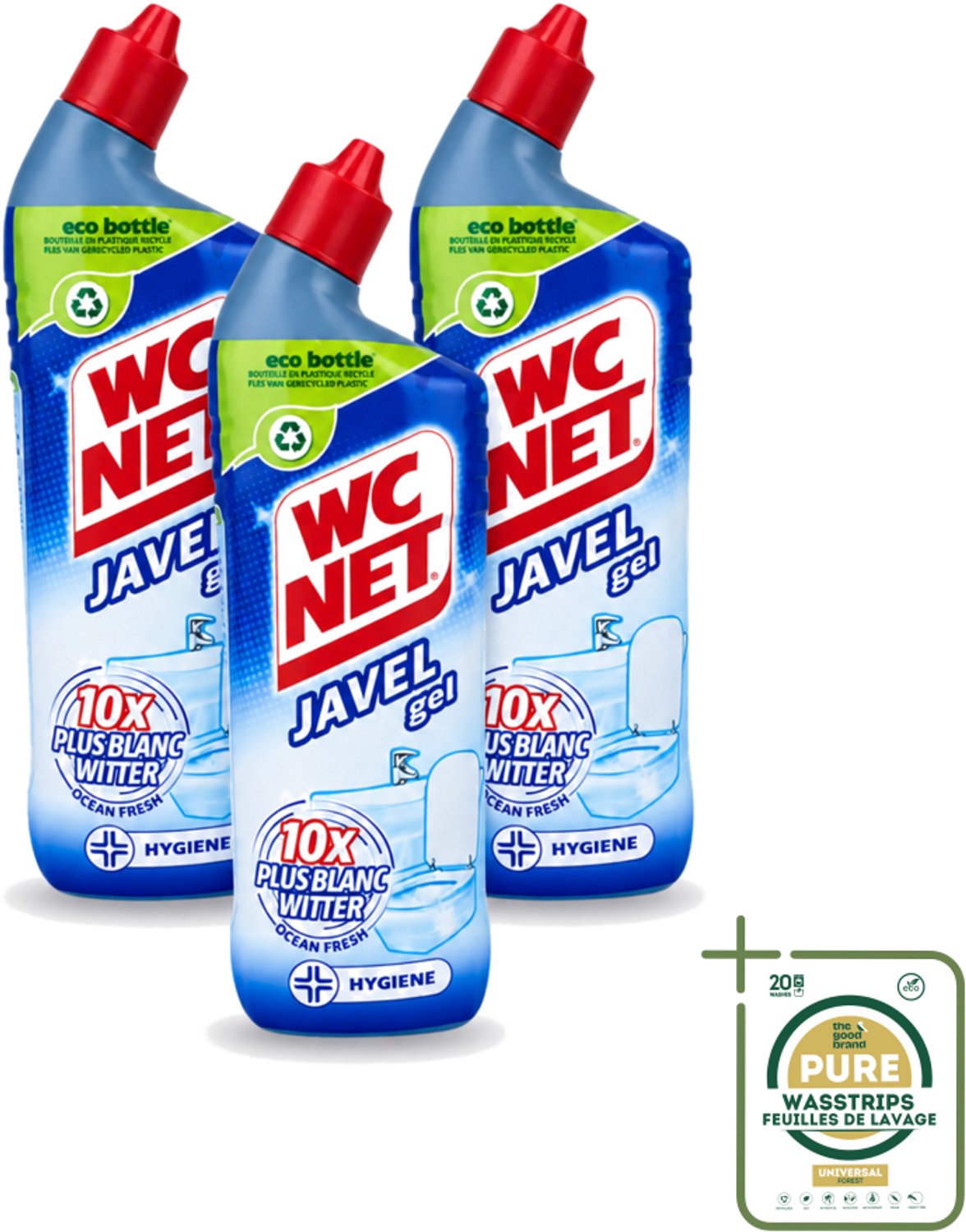 3 x WC Net - Toiletreiniger - Gel - Ocean Fresh - Gerecycled Materiaal - 750 ml - Wasstrips - WC Net Gel - Toilet Reiniger - Toilet Reinigen - Toilet Reiniger Gel - Instant White Toilet