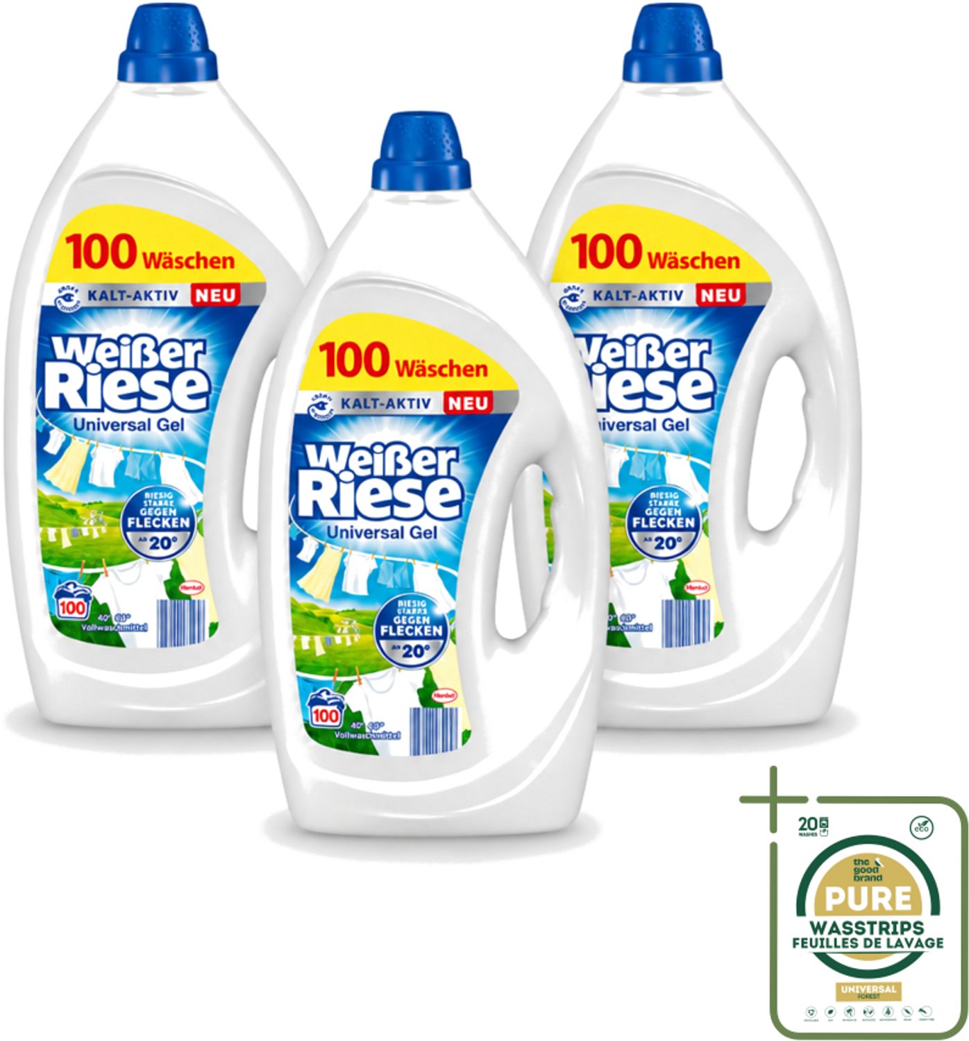 3 x Weißer Riese - Wasmiddel - Gel - Witte Was - 4.5L - 100 Wasbeurten - Wasstrips - Wasmiddel Gel - Witte Was - Reiniging - Vlekken Verwijderen - Wasbeurten