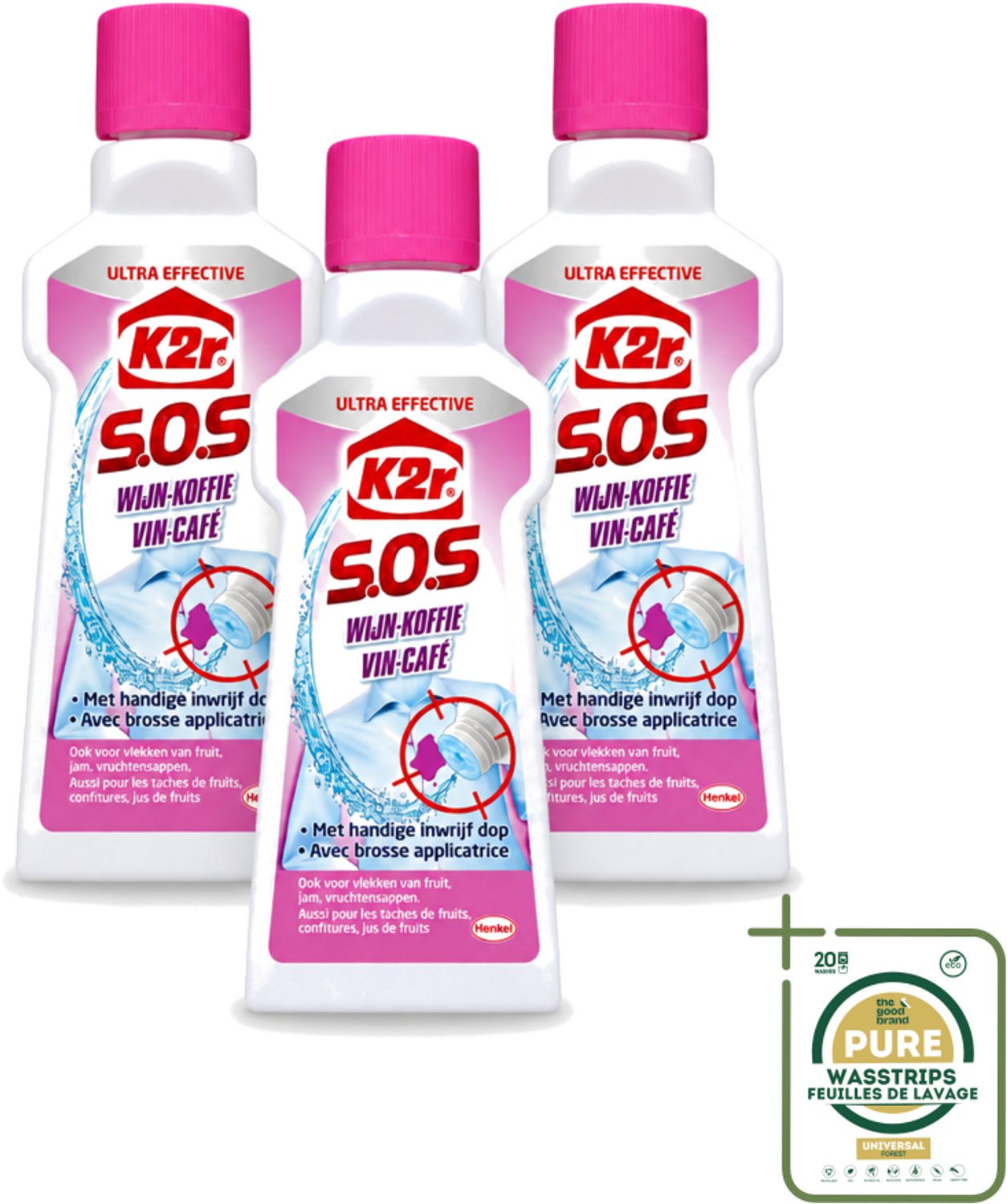 3 x K2R - SOS Vlekverwijderaar - Wijn & Koffie - 50ml - Wasstrips - Wijnvlek Verwijderen - Koffievlek Verwijderen - Textiel Reinigen - Vlekverwijderaar - Vlekken Op Textiel