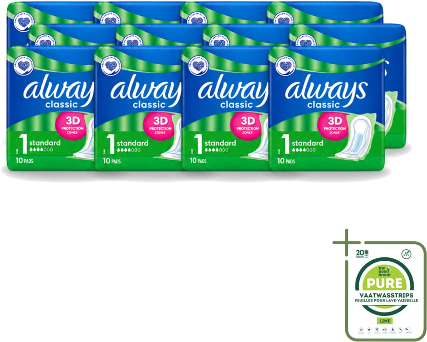 12 x Always Classic - Maandverband - Standaard - 3D Bescherming - 10 Maandverbandjes - Grootverpakking - Maandverband - Menstruatie - Maandverband 10 St - Menstruatiebescherming - Maandverband Voor Dagelijks Gebruik