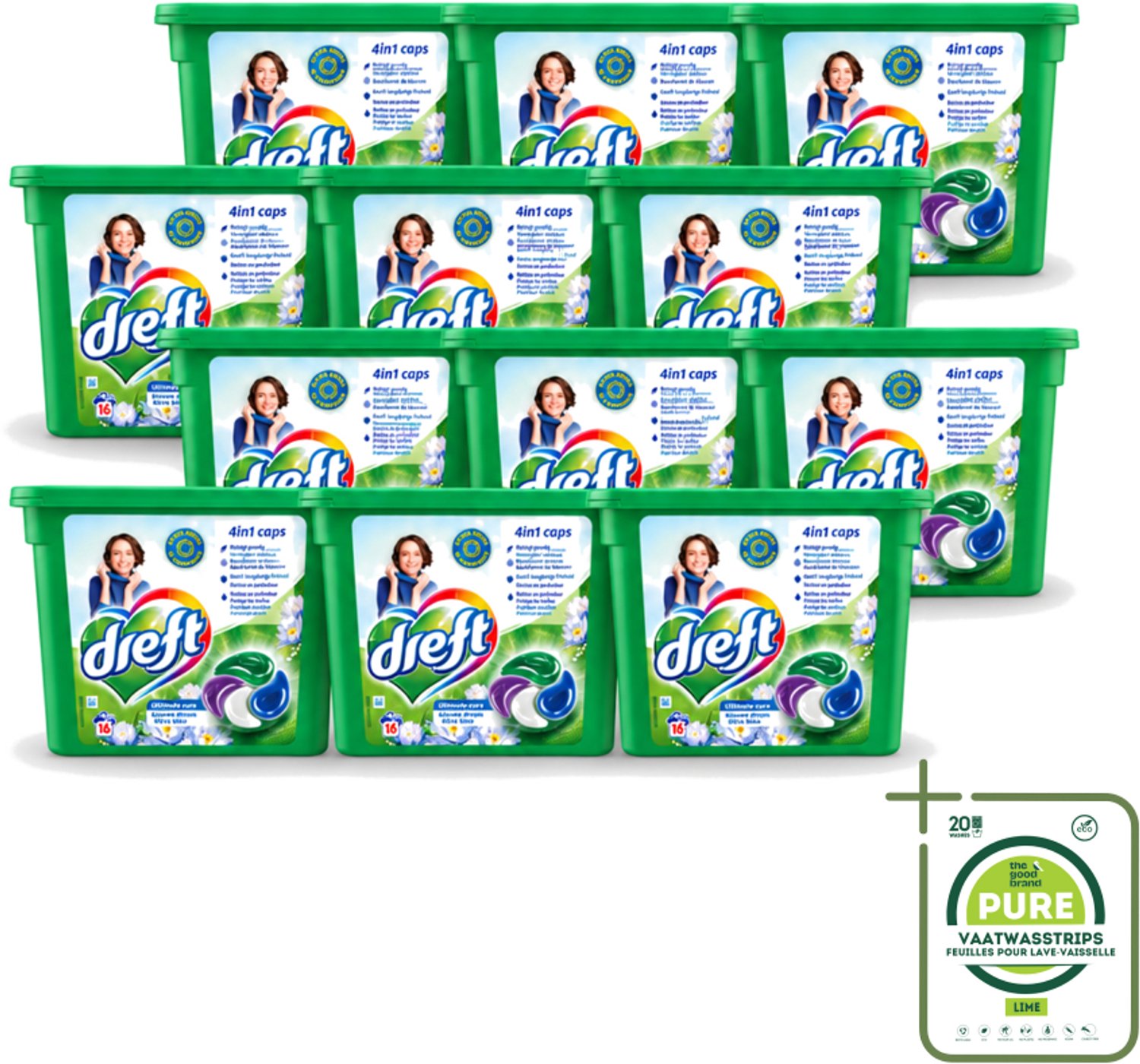 12 x Dreft - Wasmiddelcapsules 4in1 - Gekleurde Was - Blauwe Droom - 16 Wasbeurten - Grootverpakking - Vaatwasstrips - Wasmiddelcapsules - Blauwe Droom - Kleurbescherming - Frisheid - Wasgoed Reinigen