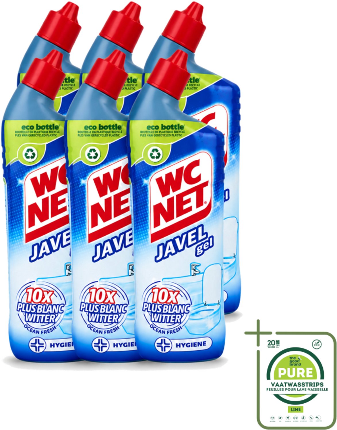 6 x WC Net - Toiletreiniger - Gel - Ocean Fresh - Gerecycled Materiaal - 750 ml - Grootverpakking - Vaatwasstrips - WC Net Gel - Toilet Reiniger - Toilet Reinigen - Toilet Reiniger Gel - Instant White Toilet