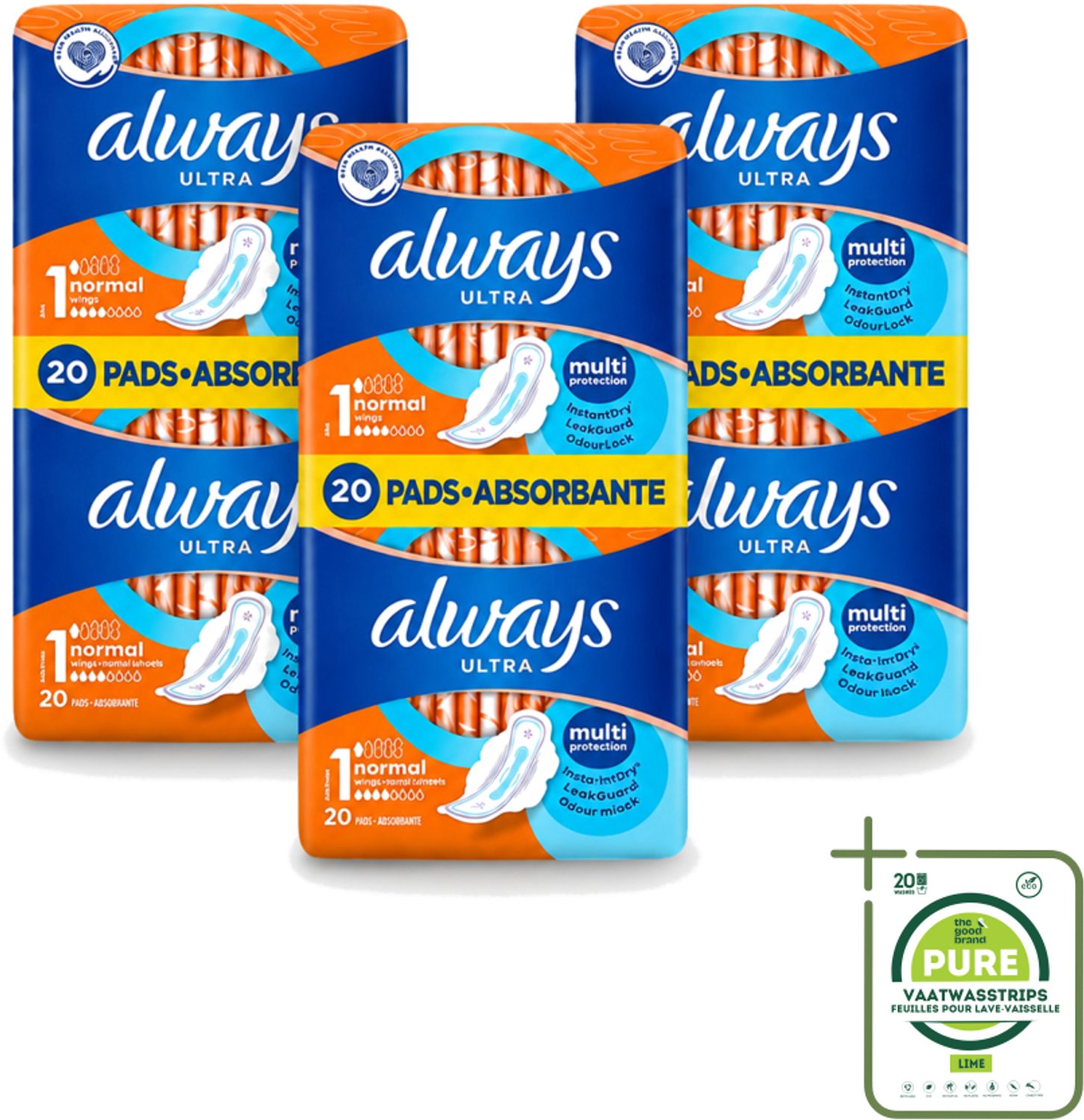 3 x Always Ultra - Maandverband - Met Vleugels - Duo Verpakking - 20 Maandverbandjes - Grootverpakking - Maandverband - Menstruatie - Bescherming - Vleugels - Superabsorberende Gel