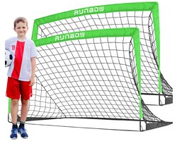 RUNBOW 5x3ft Draagbare Kids Voetbal Doel voor Achtertuin Kleine Kinderen Oefenen Voetbal Net met Draagtas Set van 2 (5x3ft, Groen, 2 Pack)