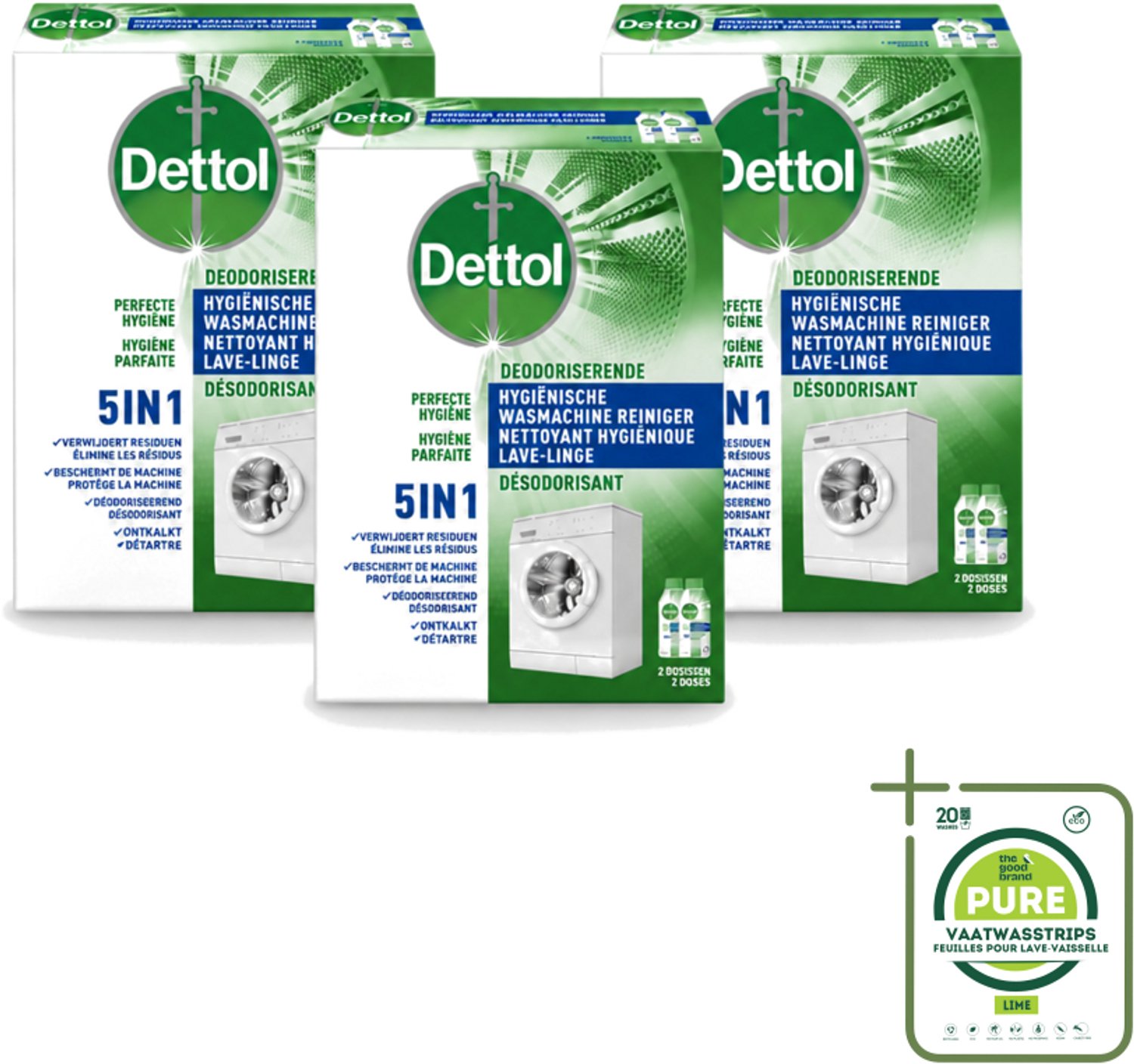 3 x Dettol - Hygiënische Wasmachine Reiniger - 5-in1 Formule - 500ml - Grootverpakking - Vaatwasstrips - Wasmachine Reiniger - Hygiëne Wasmachine - Wasmachine Reinigen - Wasmachine Reiniger 5 In 1 - Wasmachine Geur