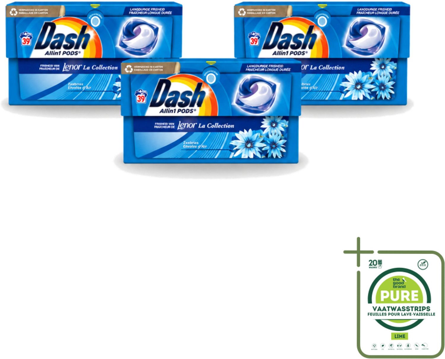 3 x Dash - Lenor Collectie - Wasmiddel Capsules - All-in-1 Pods - Witte en Gekleurde Was - 39 Wasbeurten - Grootverpakking - Vaatwasstrips - Wasmiddel Capsules - Frisheid - Zeebries Geur - Wasmachine - Wasbeurten