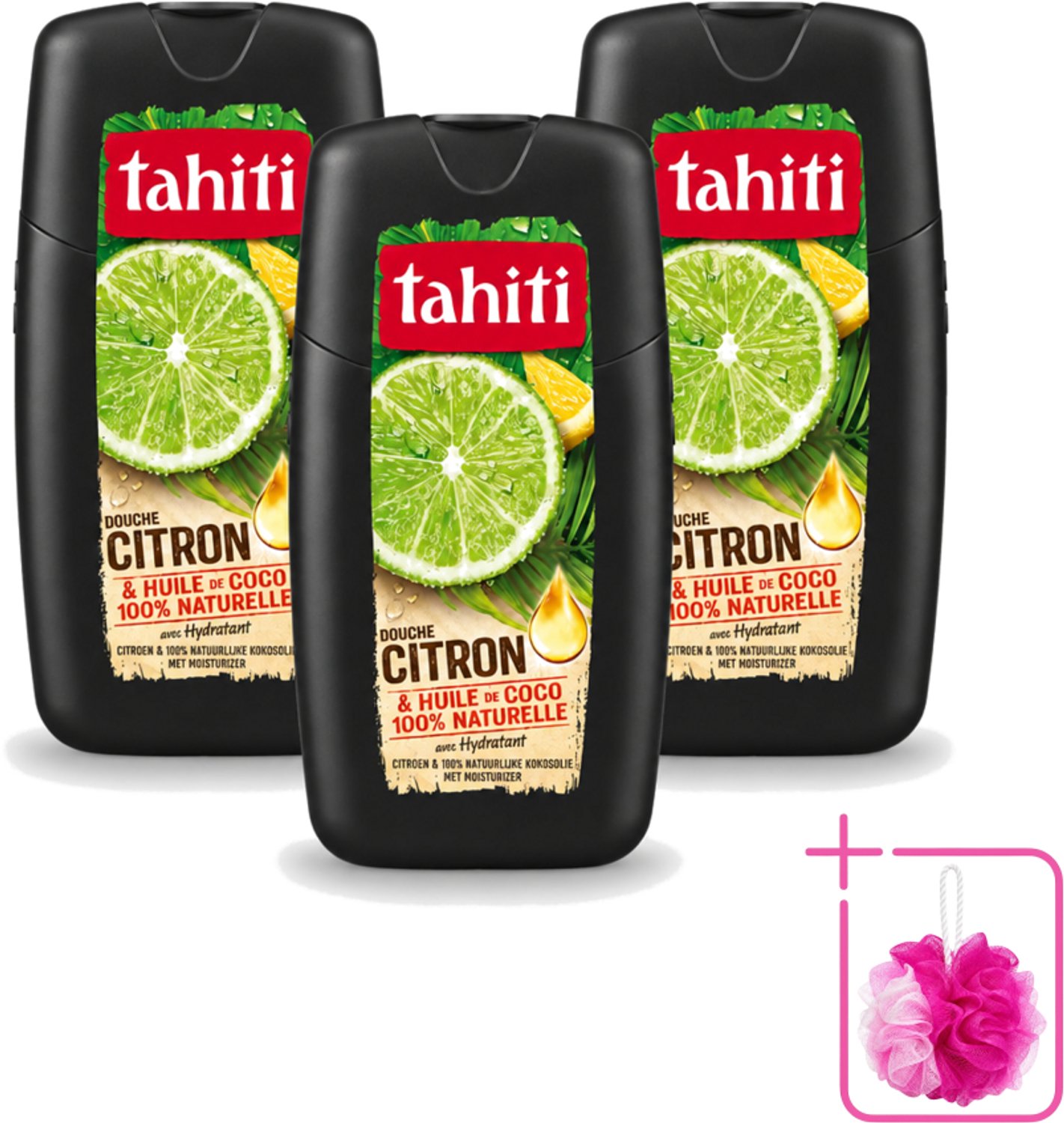 3 x Tahiti - Douchegel - Citroen & Kokosolie - Hydraterend - 250 ml - Bulkverpakking - Douchegel citroen kokosolie - Douchemop - Hydraterende douchegel